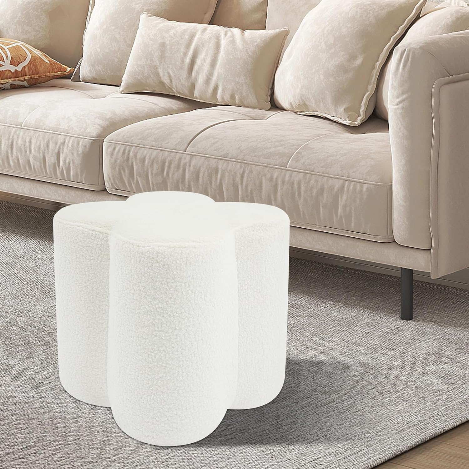 Eapmic Pouf Ottoman, Flower Footrest Vanity Stool, 14.96"x15.74" Footstool Ottomans, Decorative Floor Poufs Foot Rest for Couch Bedroom Living Room Makeup Room Entryway (White)