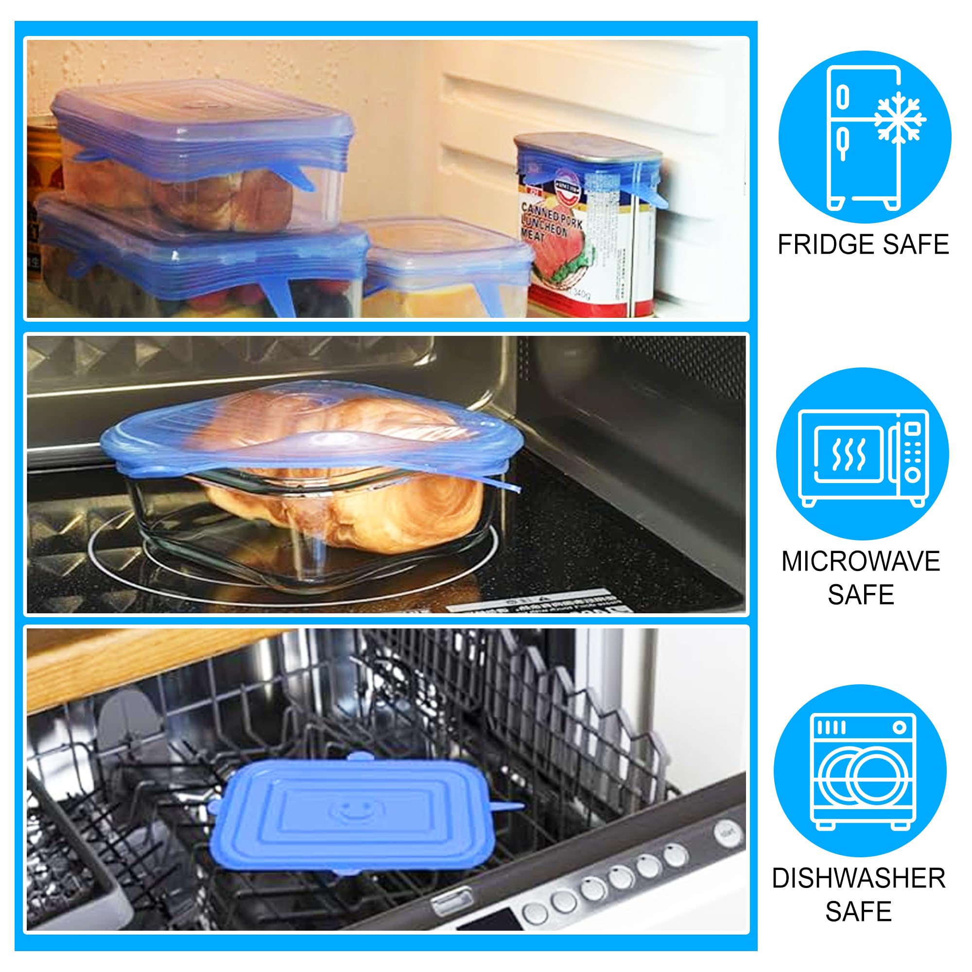 Couvercle Silicone Alimentaire 12 Pieces Elastiques Adaptables Reutilisables Ecologiques Sans BPA Lave-vaisselle Parfait Pour Conserver La Fraîcheur