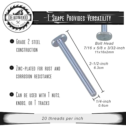 Miniatura 9 de DCT - Juego de 20 pernos en T de 2-12 pulgadas para carpintería, pernos de riel en T, pernos de plantilla de 516 pulgadas, 18 roscas