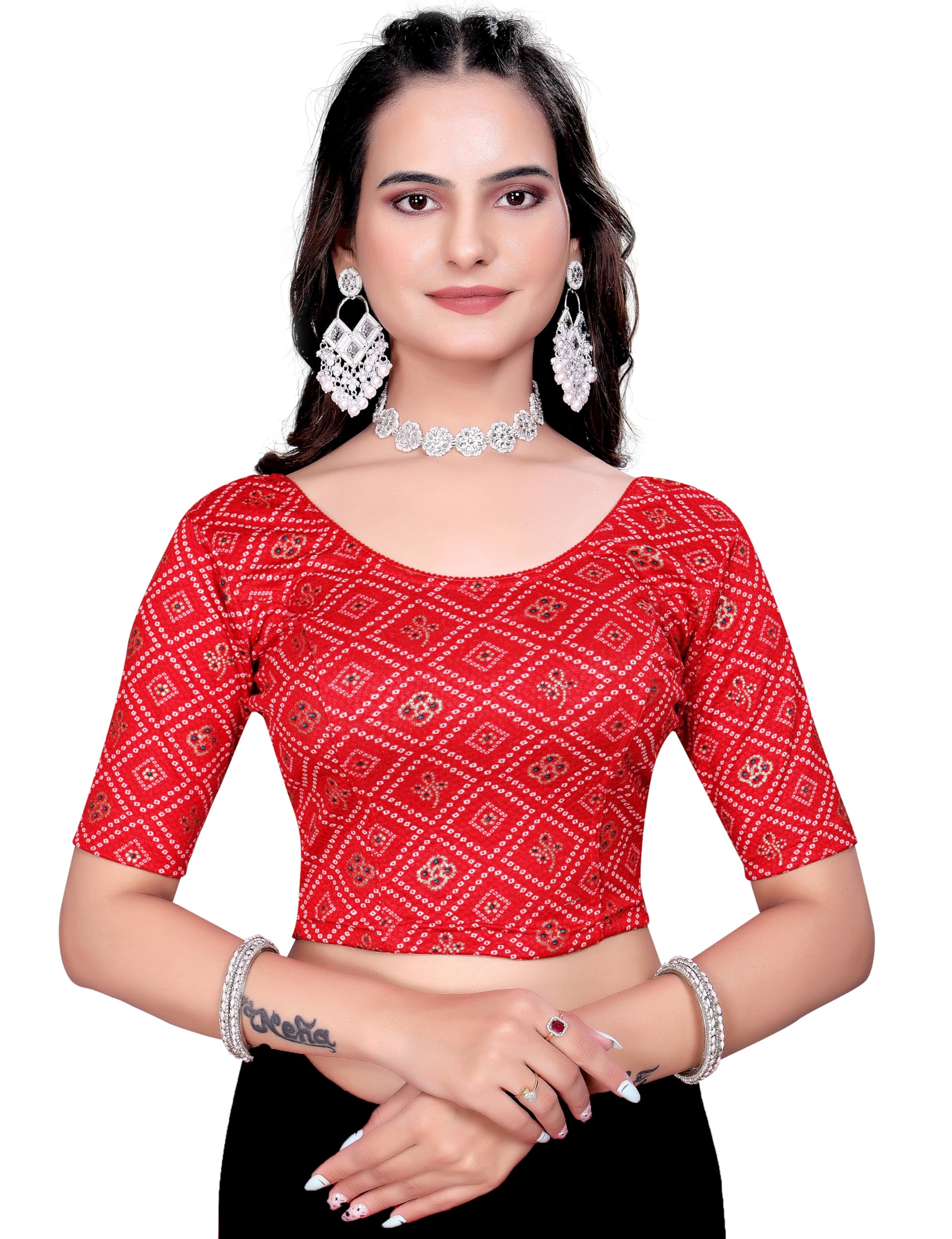mogsa Women’s Printed Saree Blouse | Stylish Readymade Blouse with Foil Print | Stretchable, Comfortable & Easy to Wear-picture-56