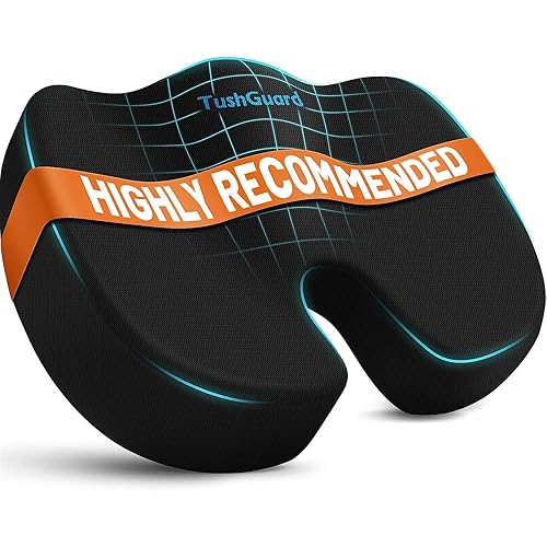 TushGuard Seat Cushion for Office Chair Memory Foam Non-Slip Cushion Back, Relief Chair Pad, Butt Pillow for Office Chair, Car, Computer Desk, Black - Black - Large