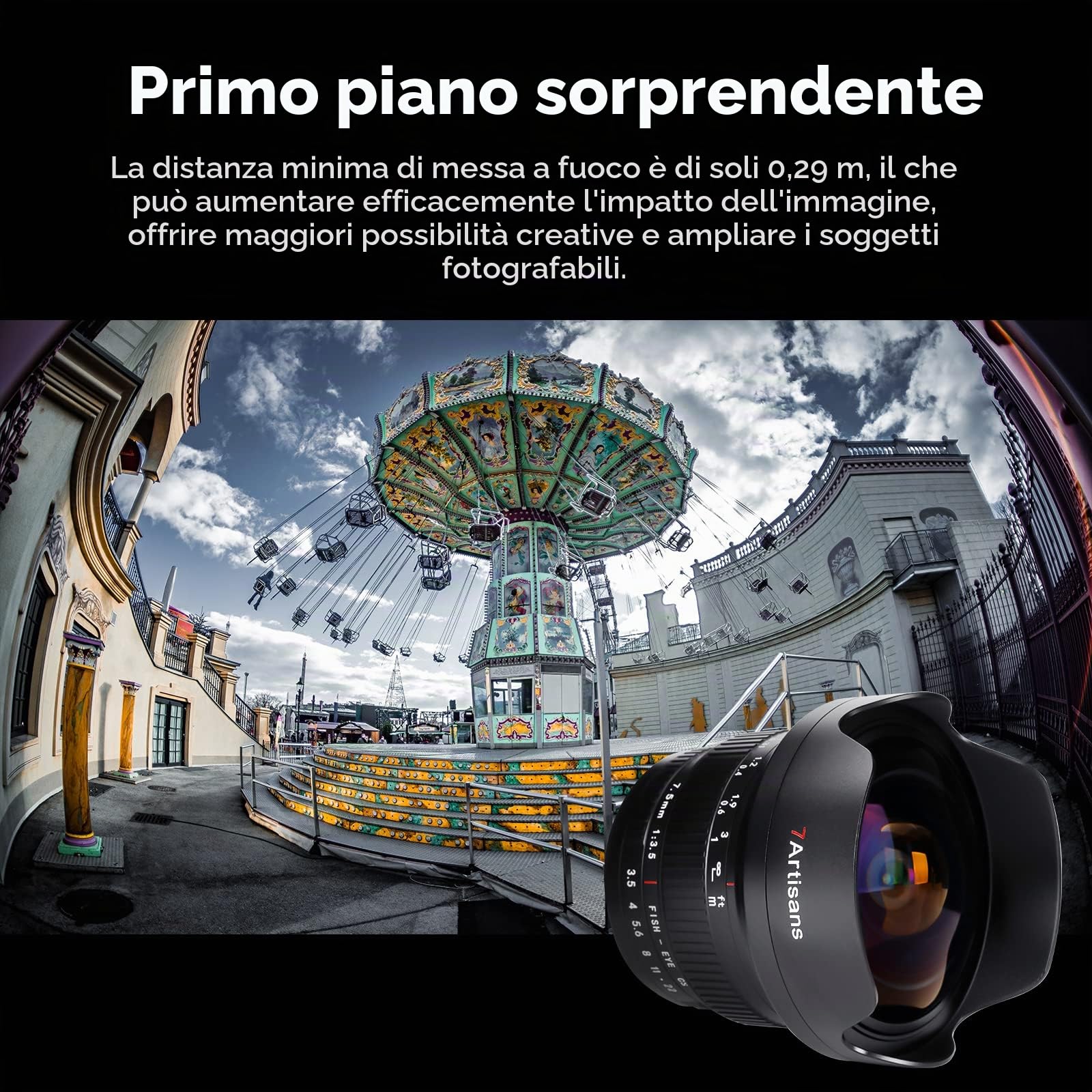 7artisans MF 7,5 mm F3.5 APS-C 205° Obiettivo fish-eye manuale ultra grandangolare compatibile con Nikon F