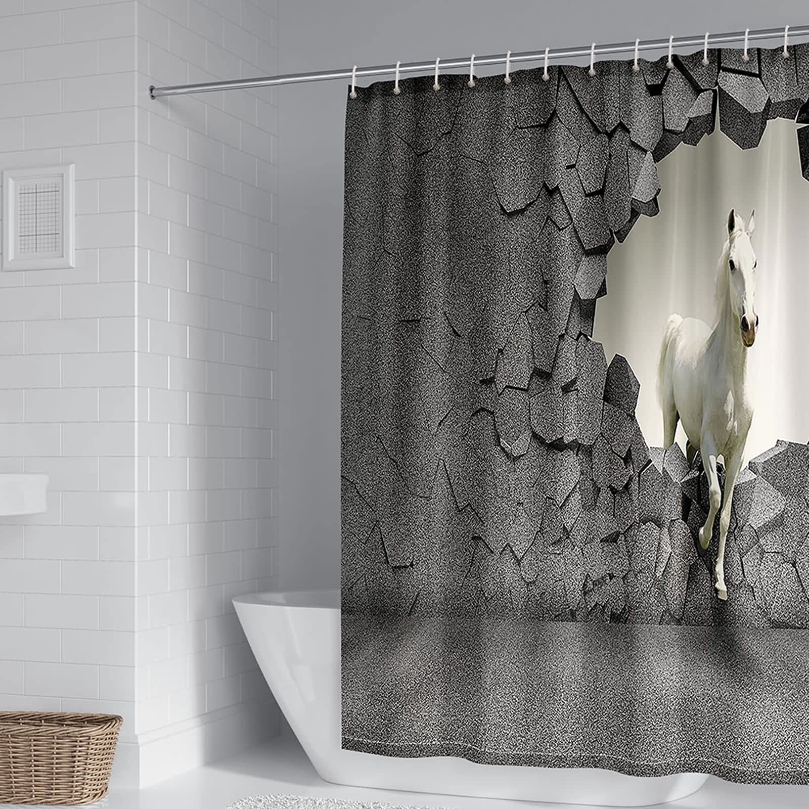 Rideau de douche salle de bain décoratif 165x200cm au motif cheval