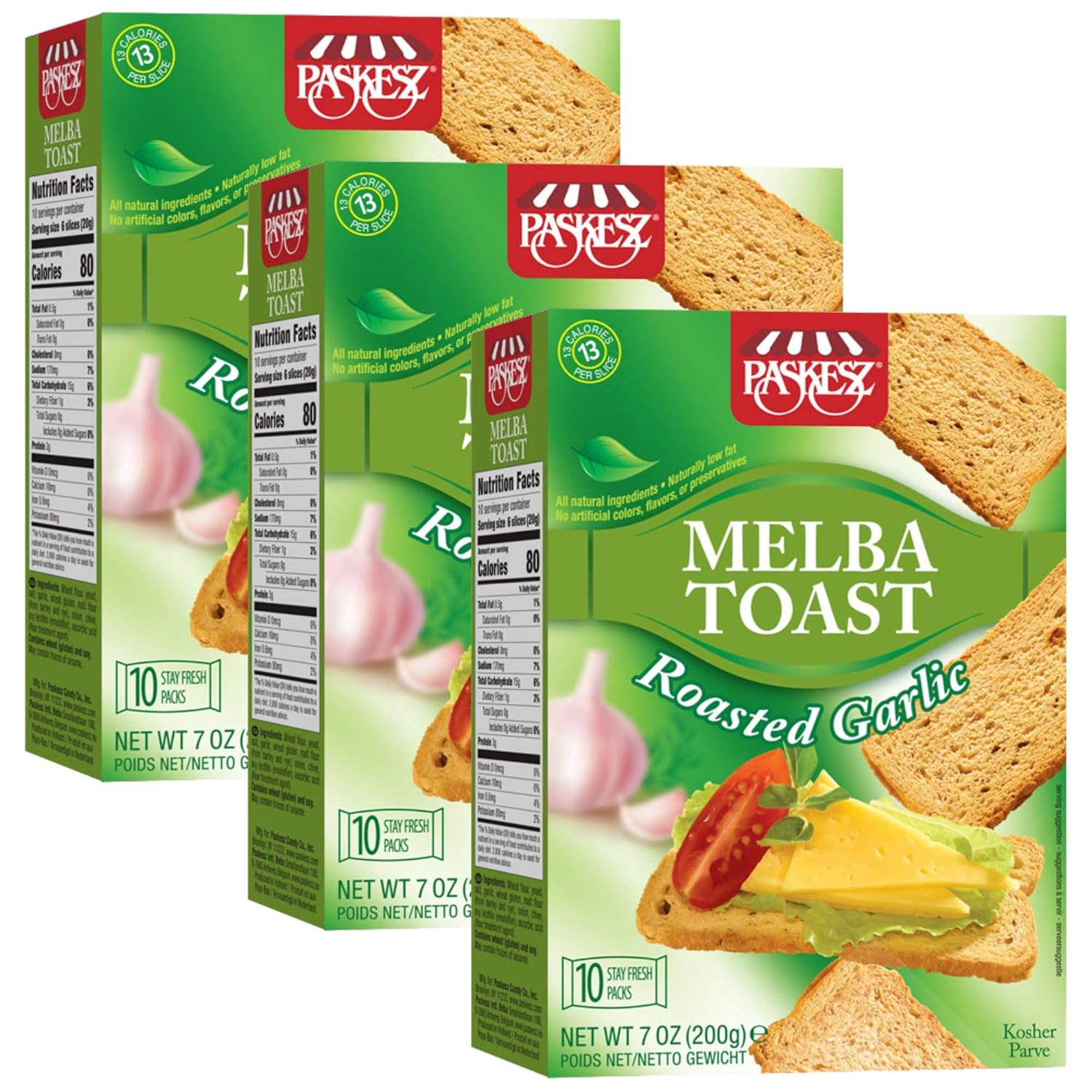 Melba Toast, Flatbread Toast Crackers Roasted Garlic