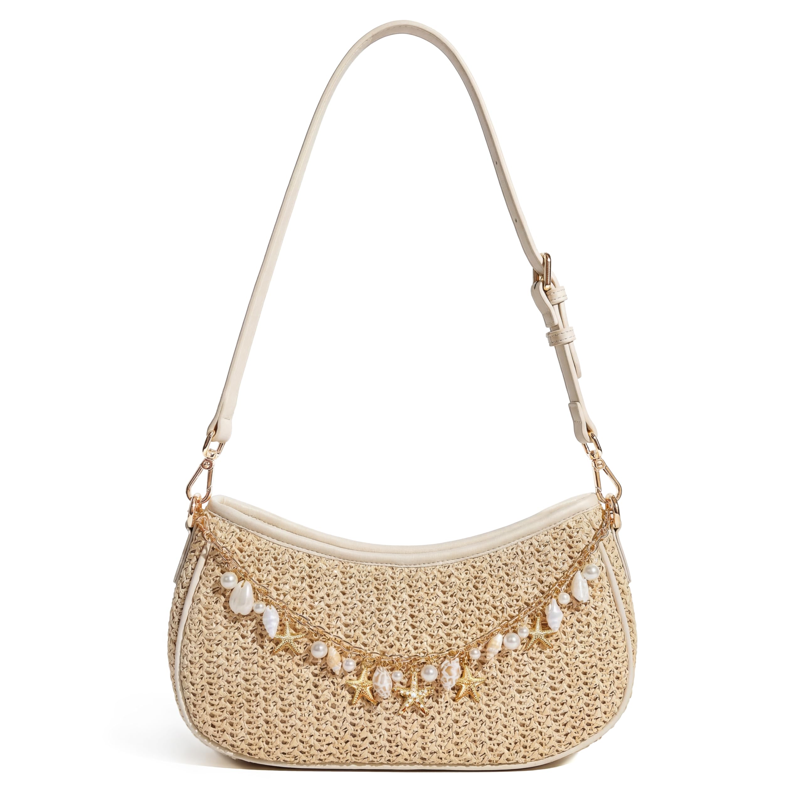 CHUNLI Straw Shoulder Bag for Women Raffia Woven Summer Beach Shell Vacation Purse
