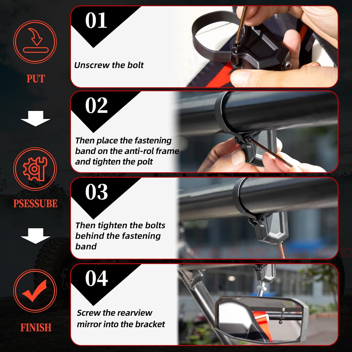 UTV Rear View Mirror,Compatible with Polaris RZR/Pioneer/Talon/Kawasaki KRX/Mule/Can Am X3/ CFMOTO Adjustable Aluminum UTV SXS Mirrors(1.5" to 2.0"Inch)