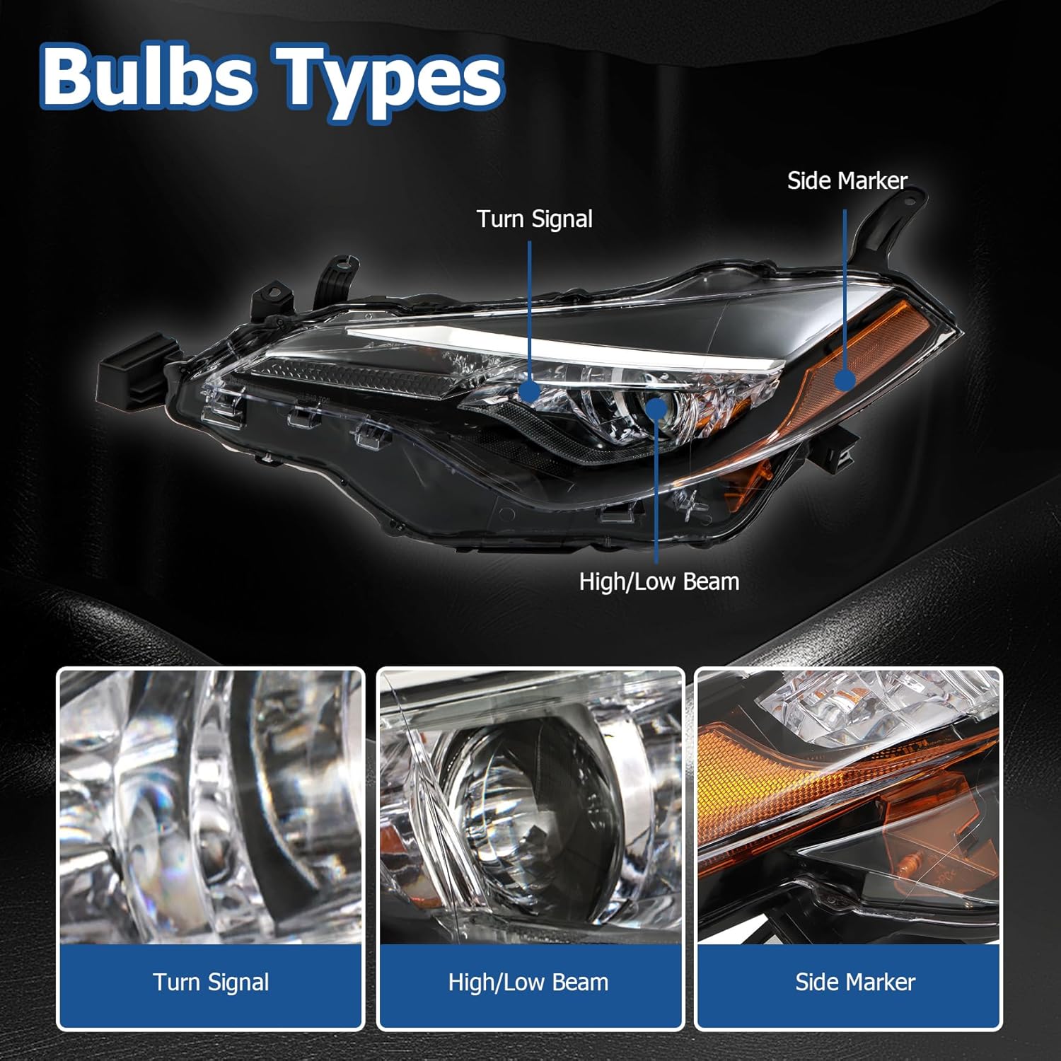 2PCS Driver and Passenger Side Headlamp Assembly Replacement for Toyota Corolla L/LE/LE Eco 2017-2019 Headlights