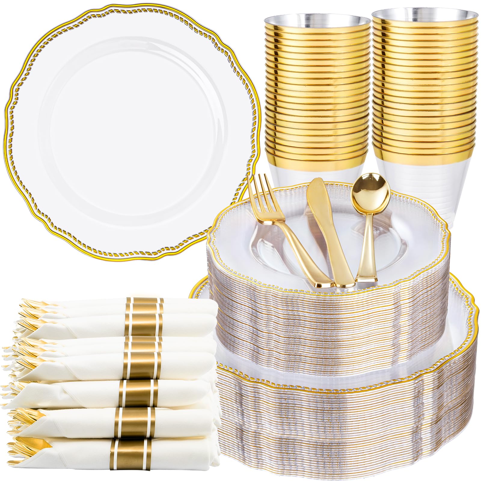 Ivory Gold Plates for Weddings & Parties -24