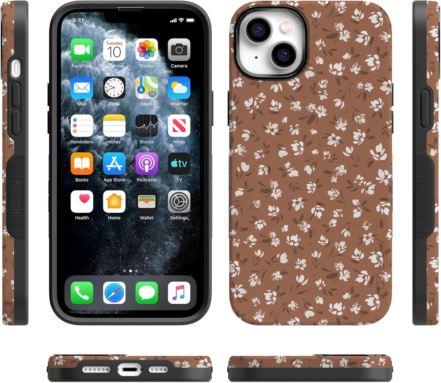 Casely iPhone 14 Case | Mocha Meadow | Tiny Flowers | Bold Protective Design | Compatible with MagSafe