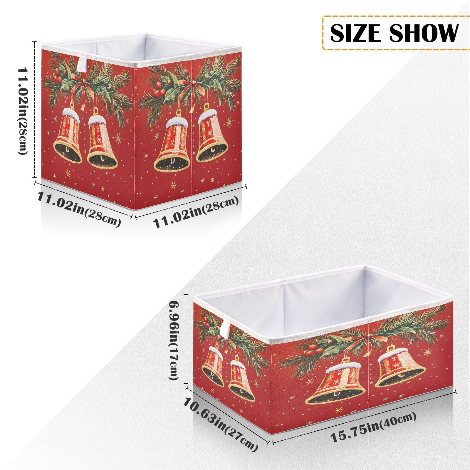 senya Contenedores de almacenamiento grandes, campanas de Navidad, plegables, cubos de almacenamiento, cesta de tela, organizador de armario, caja para el hogar, dormitorio, oficina, 11 x 11 x 11