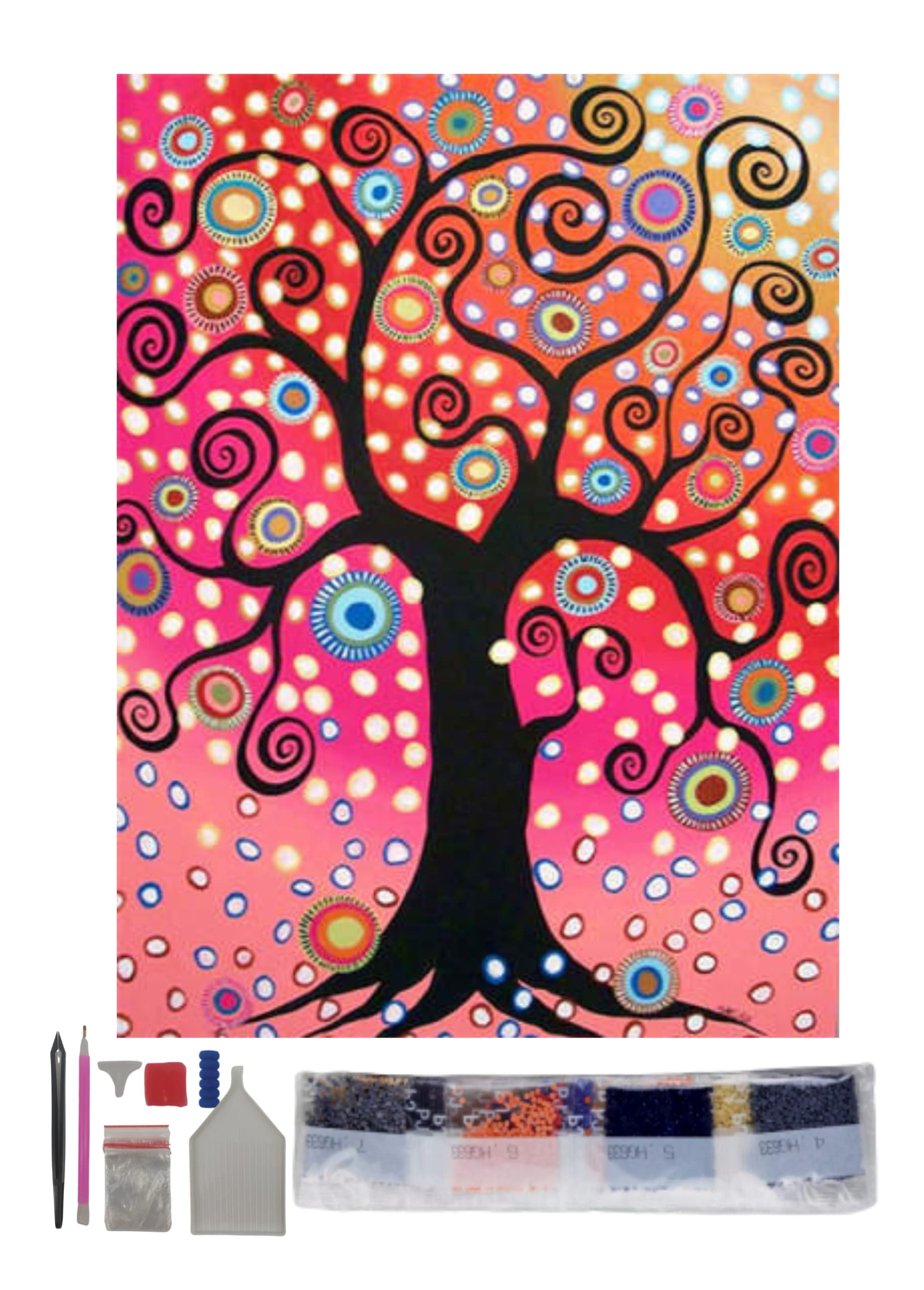 SusggO DIAMOND PAINTING con ripiano interno in legno e tavola - Set pittura diamanti 30x30cm Diamond Painting Kit completo accessori fai da te 5D Quadro fai da te Decorazione casa (gufo fortunato