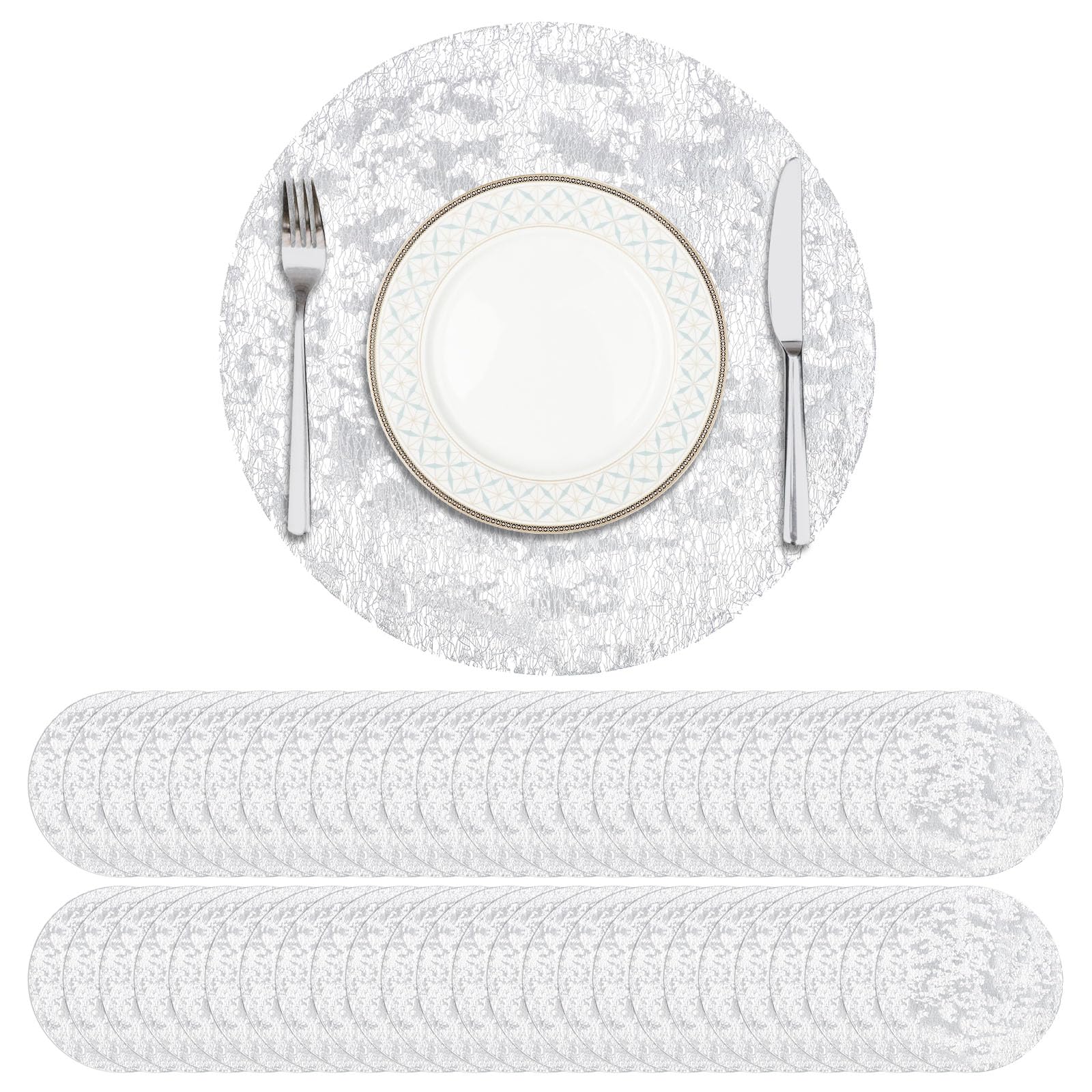 Privalace Silver Round Placemats Metallic Table Mat Set of 50