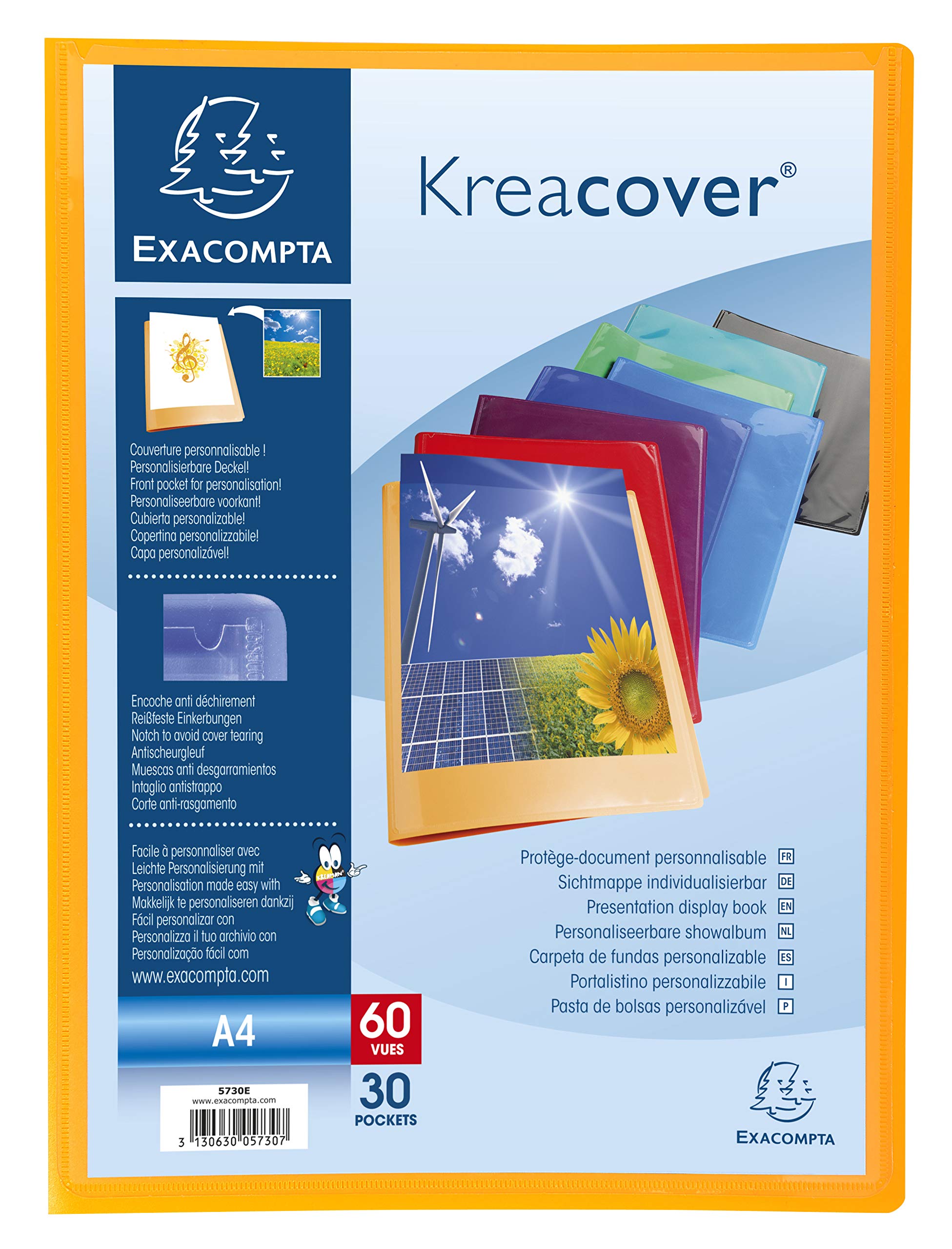 Exacompta 5730E 12er Pack Sichtmappe KeaCover aus Kunststoff DIN A4 mit 30 Klarsichthüllen, 60 Sichten, perfekt für die Schule und das Büro Aktenhülle, Prospekthülle, farbig sortiert