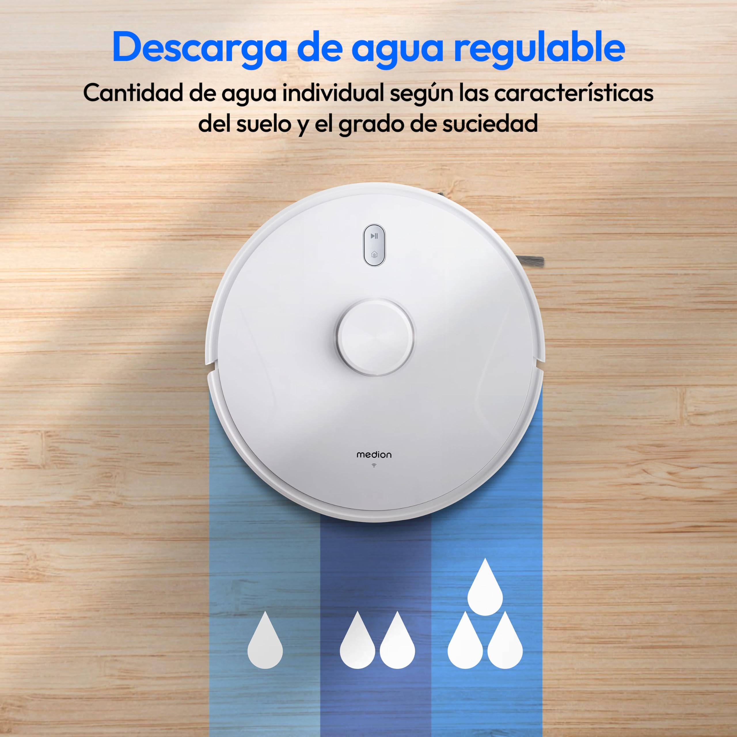 MEDION Robot Aspirador con navegación láser y función de Limpieza X41 SW (Potente Potencia de aspiración de 8000Pa, Robot Aspirador 2en1, mapeo preciso, Zonas Go & No Go, múltiples Suelos)