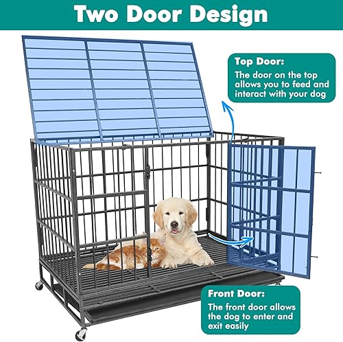 Miniatura 3 de XPIY Jaula grande para perros – Perrera de metal resistente de 48 pulgadas para perros grandes, medianos y pequeños, segura para interiores