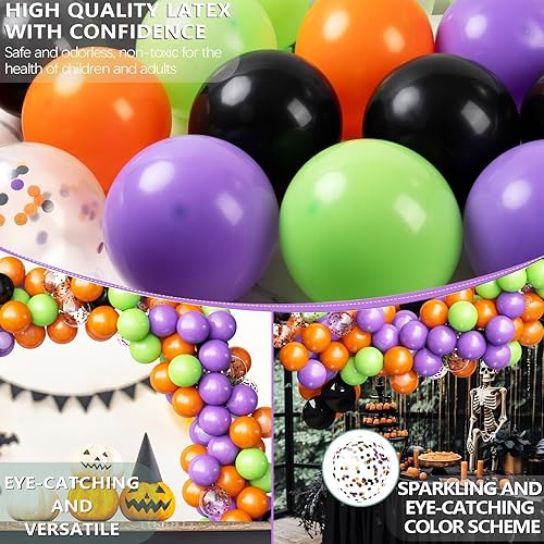 Miniatura 10 de 62 globos de fiesta de Halloween, globos de confeti negro, naranja, morado, verde, de 12 pulgadas, para niños, Halloween, cumpleaños, despedida de