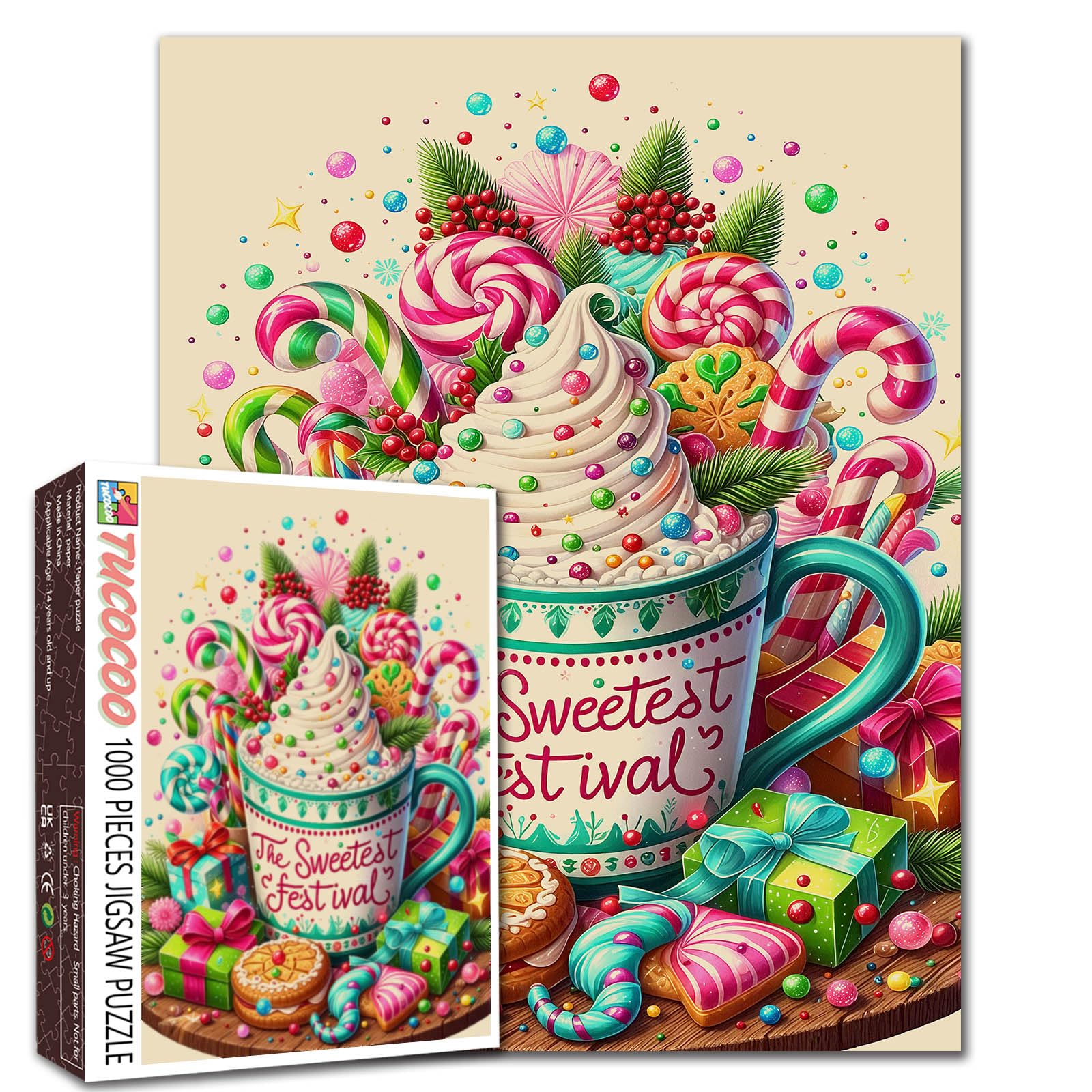 Sweet Candy Cup with Marshmallow Cream 1000 Piece Jigsaw Puzzle for Adults Students Colorful Dessert Puzzle Christmas Cozy Indoor Game Winter Activity 20ร27 Inches Festive Challenge โ image 1
