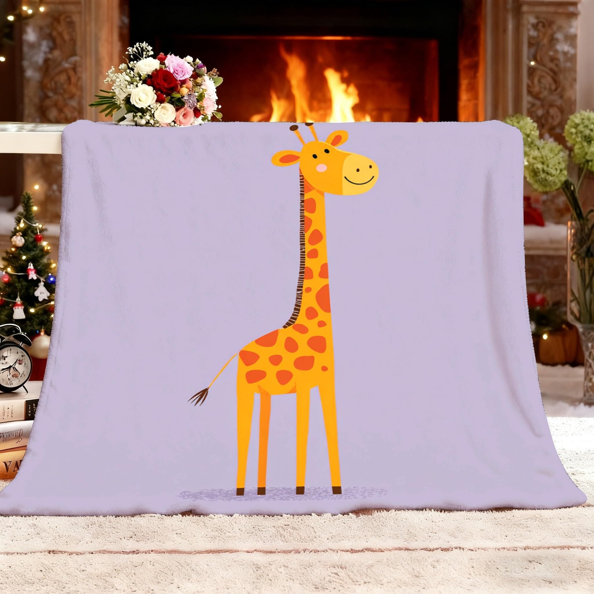 Jeté de canapé sherpa motif animaux couverture chaude pour enfants plaid flanelle rose-violet