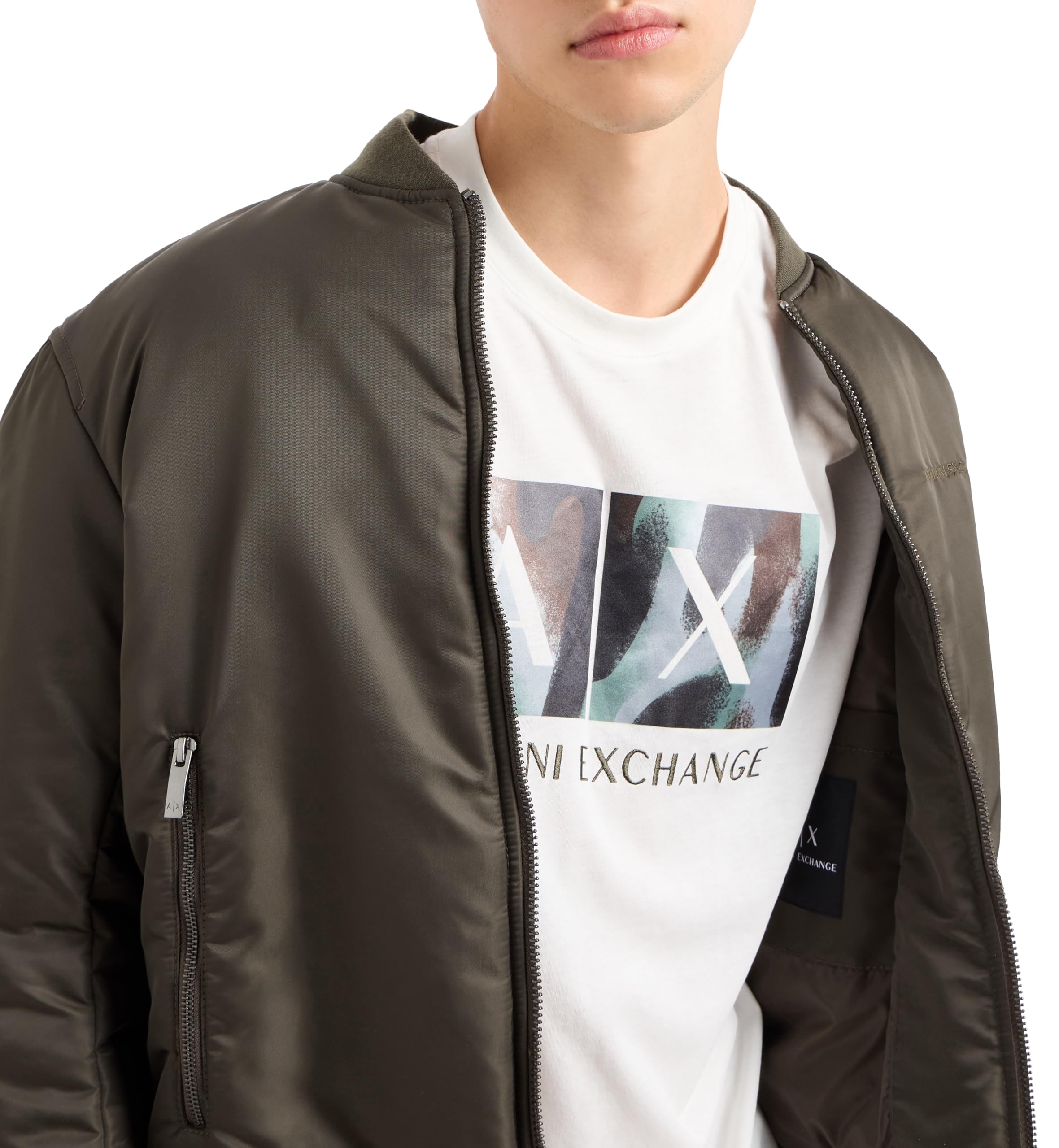 Armani Exchange Męska koszulka Classic Ax Box z logo Camo Background Regular Fit Tee T-Shirt, Off White, XL
