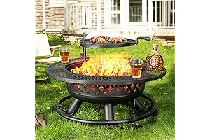 36'' Wood Burning Fire Pit & Grill 3 in 1 Outdoor Patio