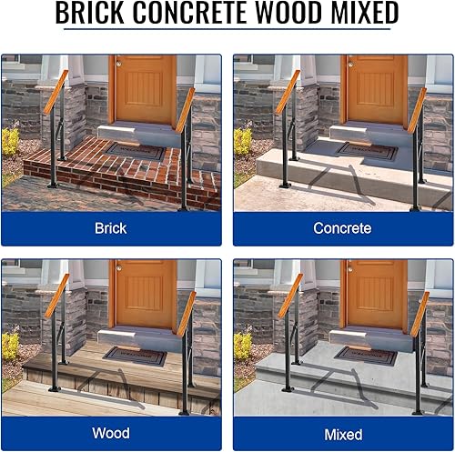 Miniatura 6 de Kit de barandilla de escalera para exteriores, barandilla de mano de grano de madera de hierro para interiores, se adapta a 1-2 escalones