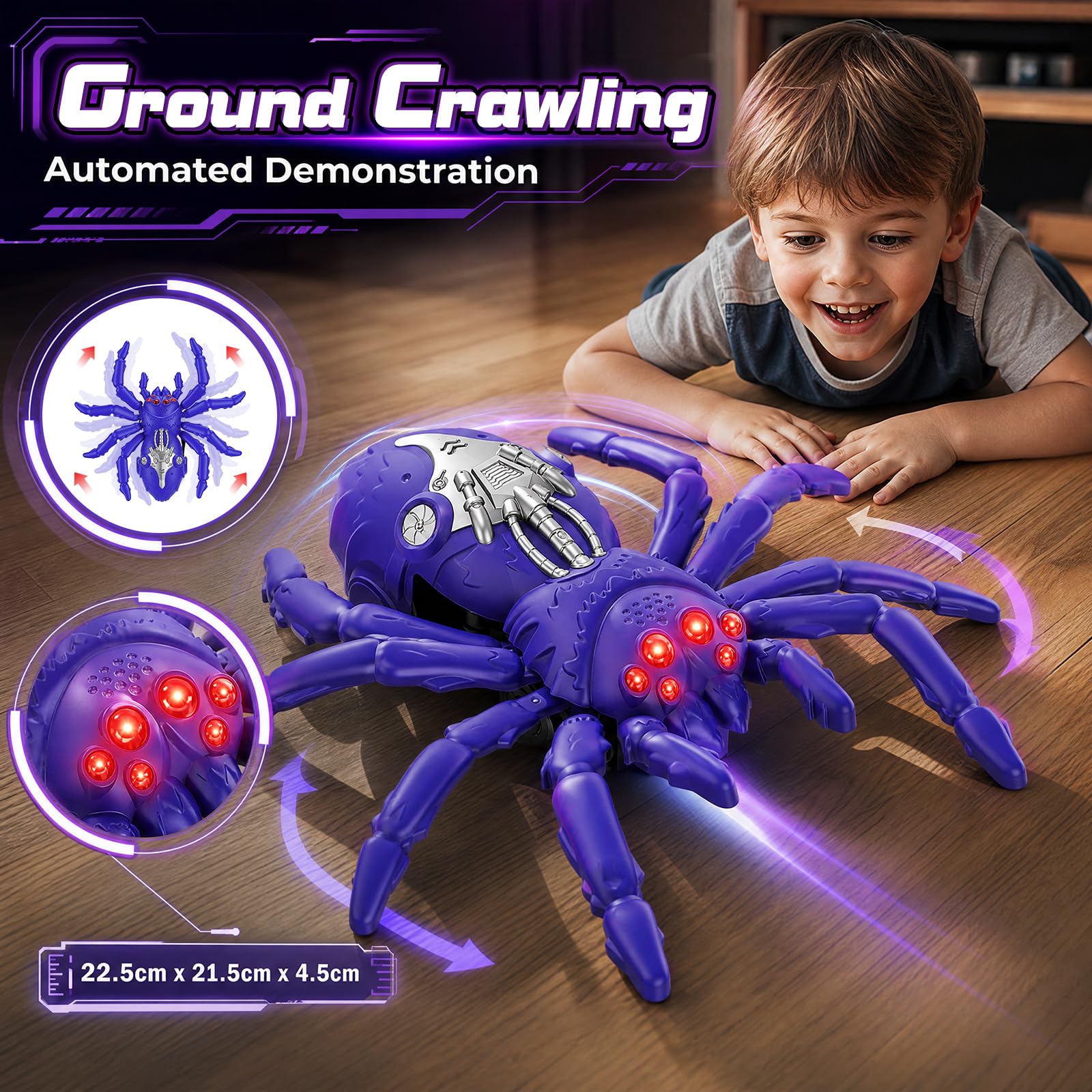 Ferngesteuerte Spinne Spielzeug, RC Spinne Fernbedienung Wandkletterspinne Auto, 360° Rotation Stunt RC Auto, Kletterwände und Krabbeln Auf Dem Boden Spielzeug, Geschenk für Jungen Mädchen, Lila