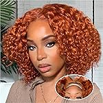 omswet Curly BOB Wig Human Hair 200 Density 5x5 HD Lace Closure Deep Wave Wigs for Black Women Glueless Wear and Go Pre Plucked Deep Wave Wet and Wavy Glueless Wigs Human Hair Ginger 12 Inch