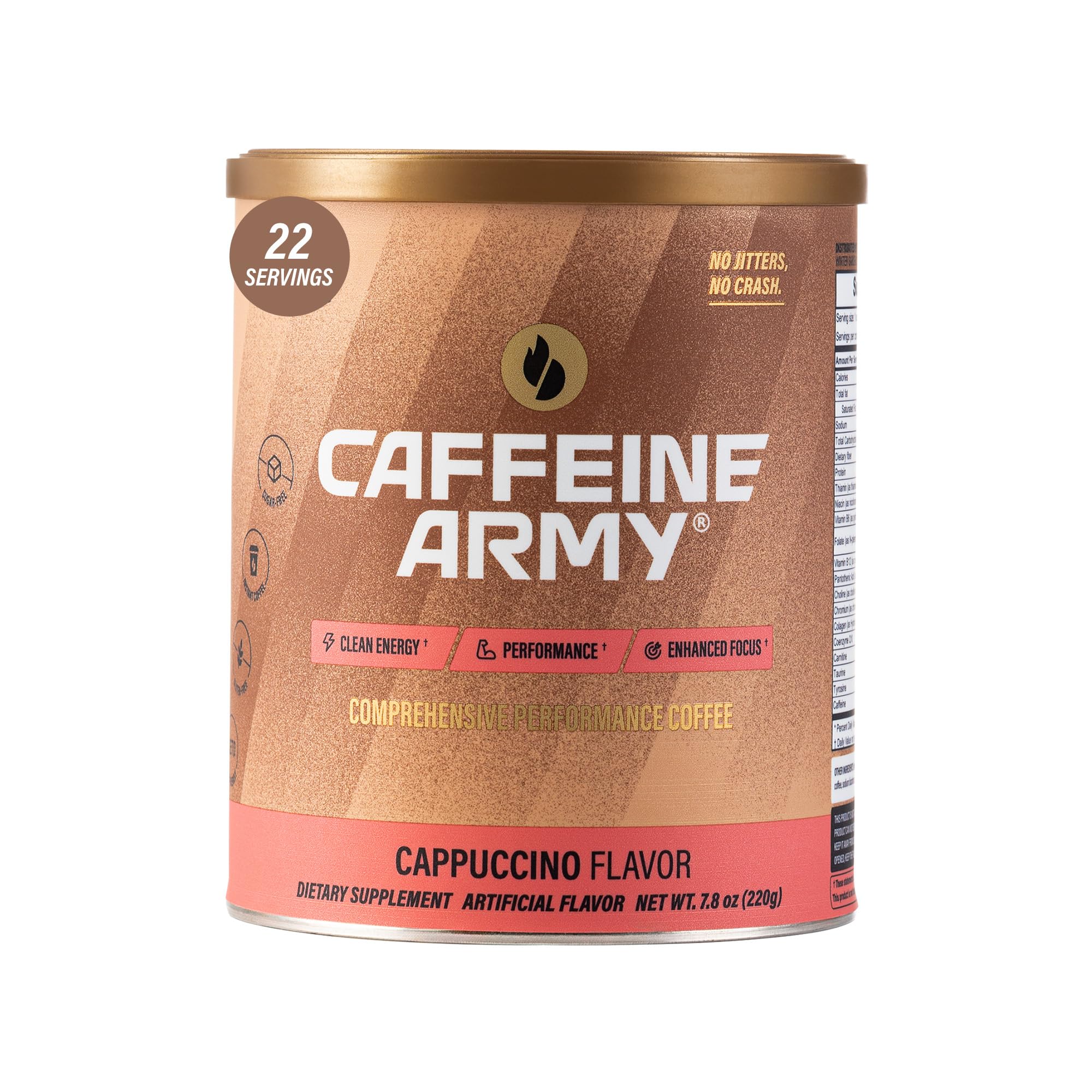 CAFFEINE ARMY Cappuccino | Comprehensive Functional Coffee with MCTs, CoQ10, Collagen and Adaptogens: Clean Energy + Supports Daily Attention, No Jitters or Crash (7.8 oz 22 Servings)