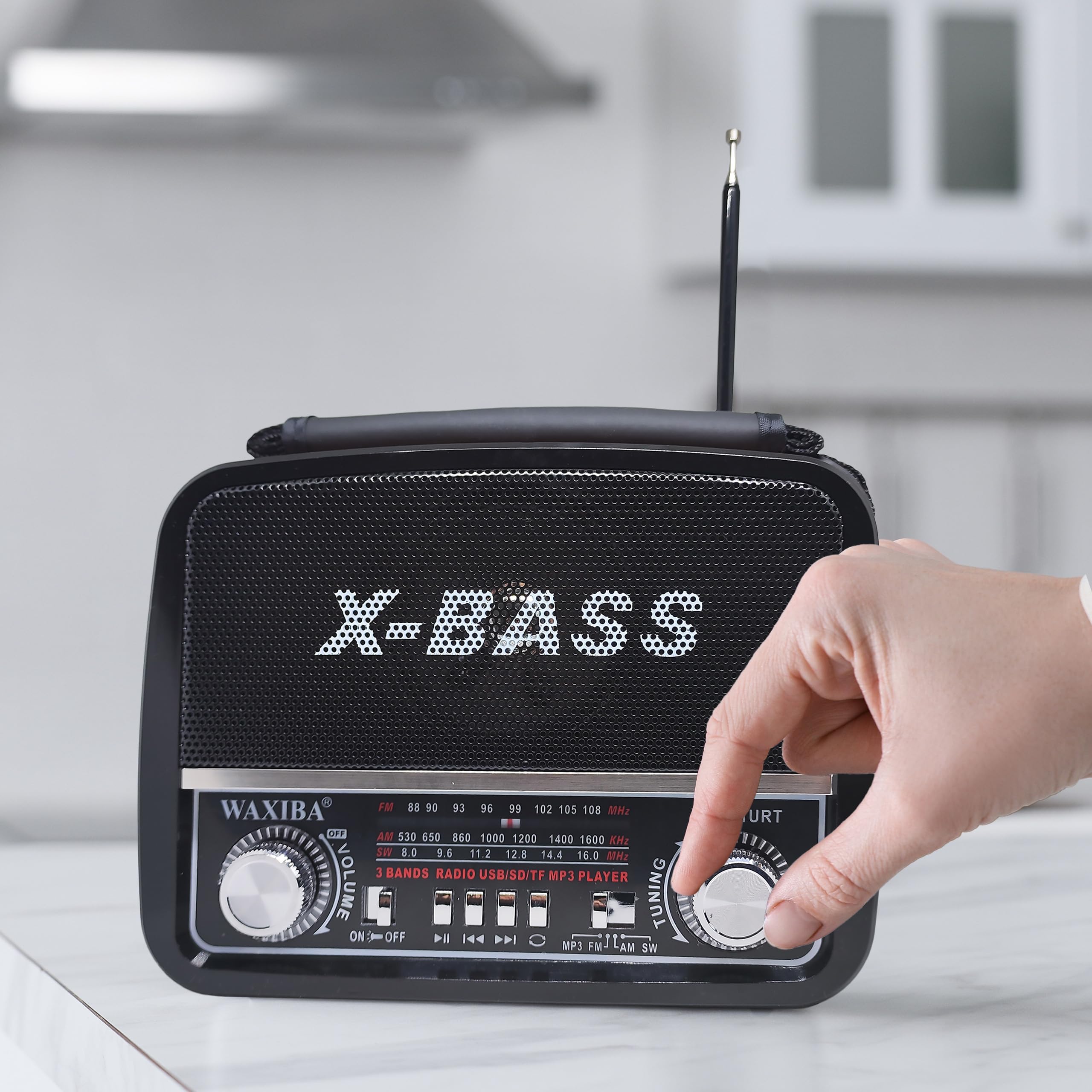 Retoo Radio retro Bluetooth FM, nostálgica, carcasa en imitación de madera, vintage, sistema compacto, compatible con USB, ranura para tarjetas SD, radio de cocina sencilla