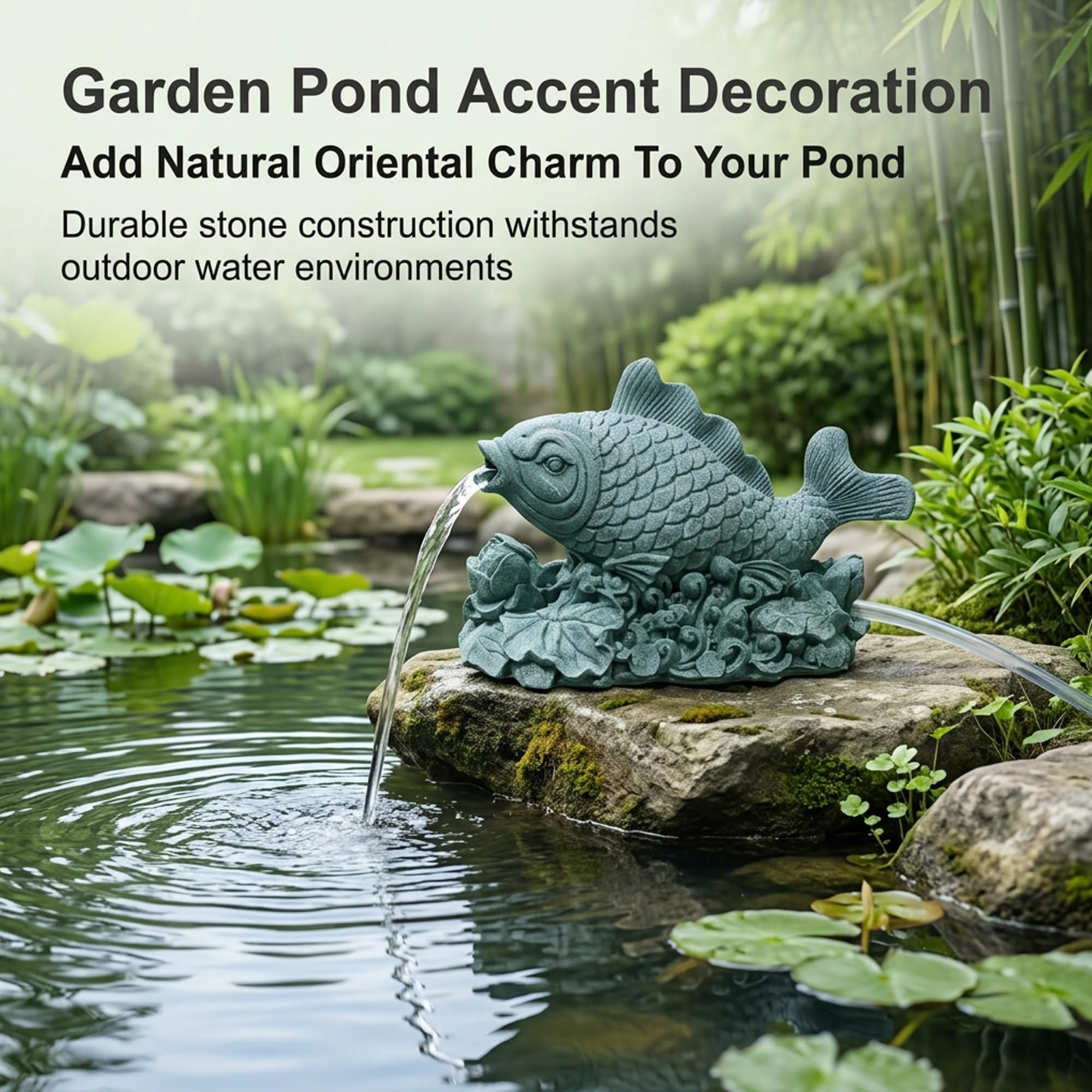 Estatua fuente con surtidor para estanques pequeños (16 cm), elemento acuático de jardín para estanques de carpas koi, ideal para paisajismo y aireación del estanque(White)