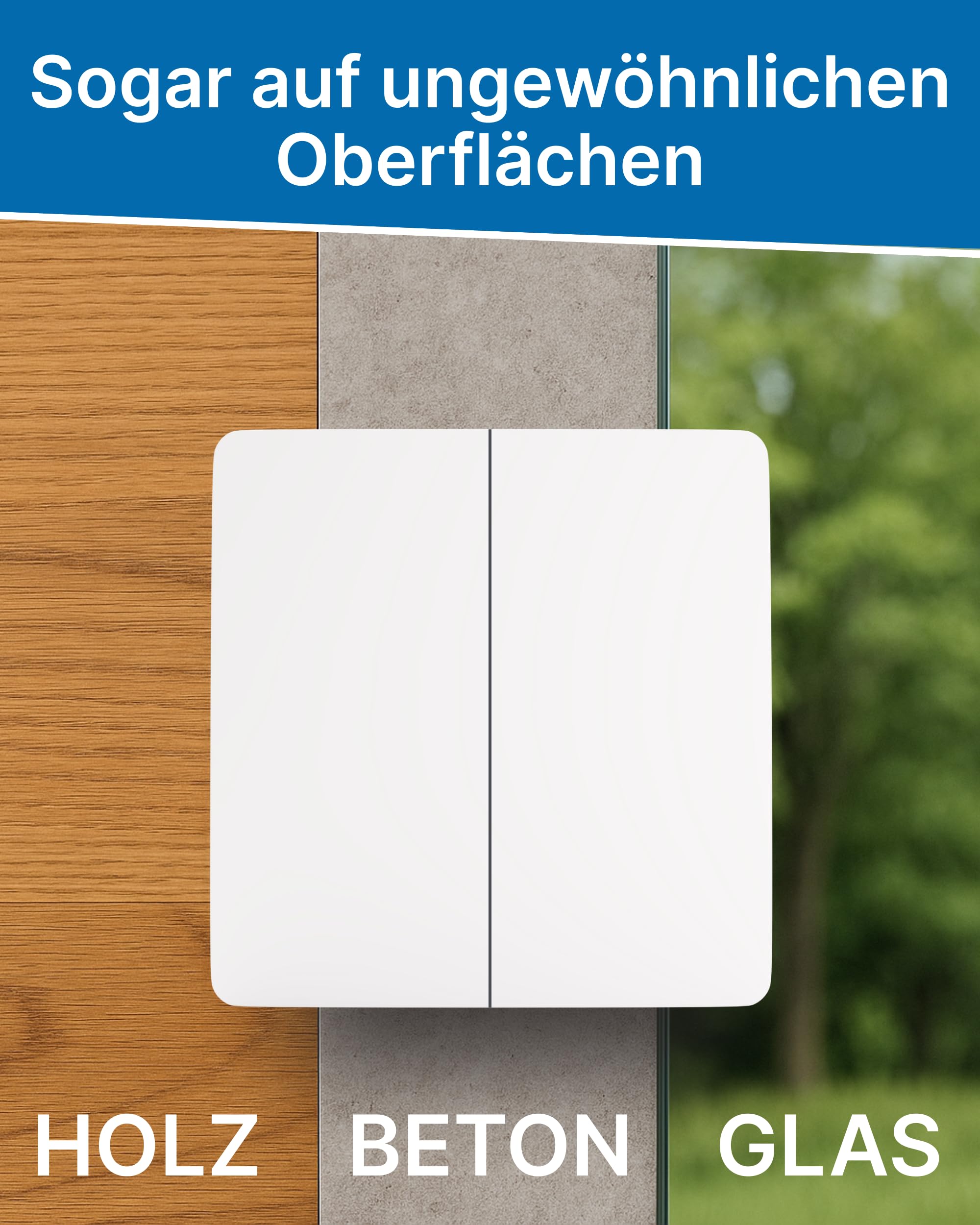 Hochwertiger Funkschalter 230V 2-Kanal Batterielos | Dual Funk Lichtschalter Set IP67 | 2-Fach Empfänger | 80m Reichweite | WLAN Schalter Alexa & Google