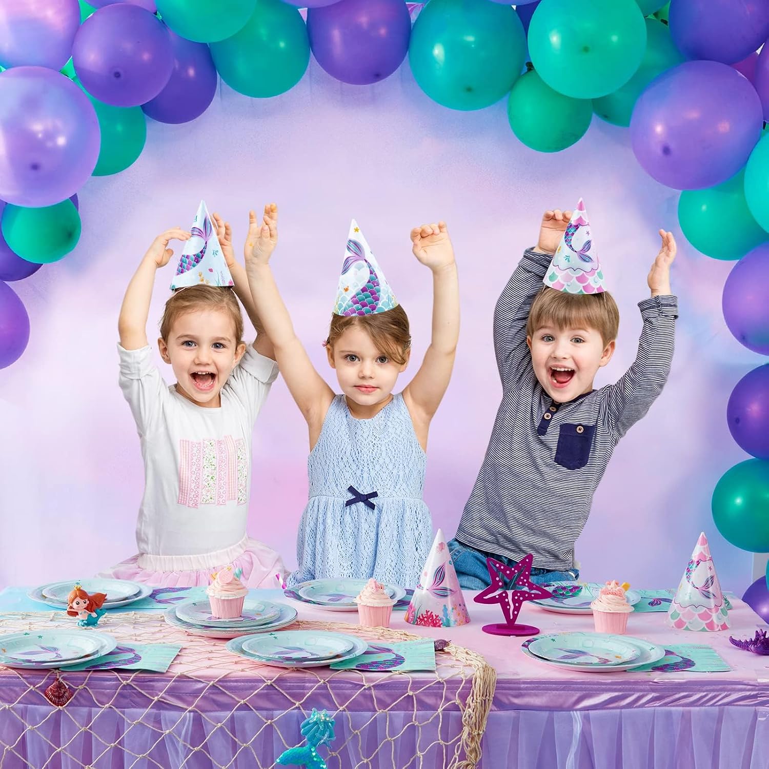 WERNNSAI Mermaid Party Supplies Kit - Themed Party Pack for Kids Girls Pool Birthday, Baby Shower - Dinner Dessert Plates Napkins - Serves 16 Guests 48 Pieces