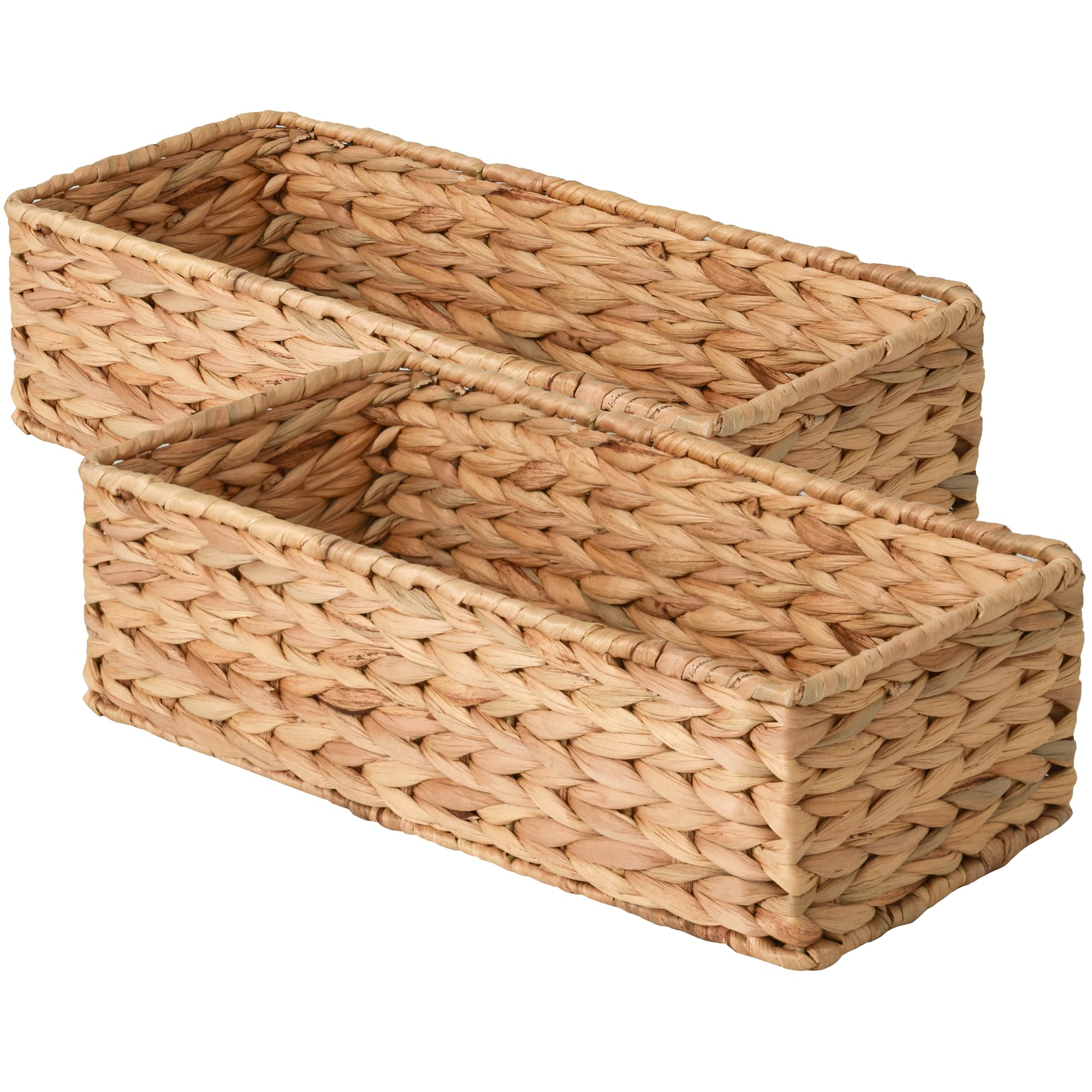 StorageWorks Water Hyacinth Toilet Paper Basket, Woven Storage Basket for Toilet Tank Top, Rattique Tank Topper in Bathroom,16.9" x 6.5" x 5.1", 2-Pack