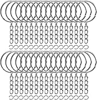 REEMTOO 50PCS Bulk Keychain Rings Set - 1 Inch Split Key Rings with Chain, Open Jump Rings & Connectors for DIY Crafts