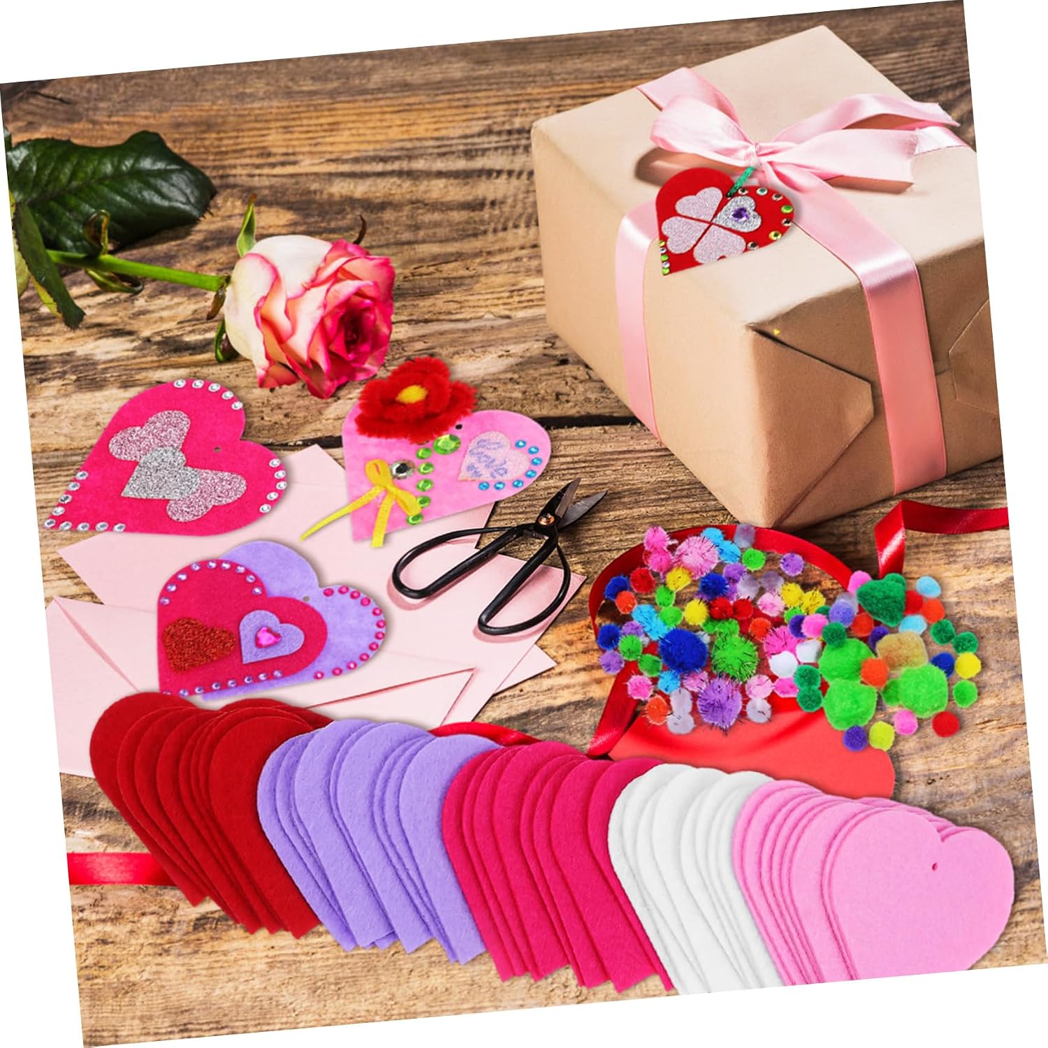 VICASKY 1 Set Heart Foam Stickers Self Adhesive Glitter Hearts for Valentine Scrapbooking and Party Decorations Lightweight Eva Foam Tags