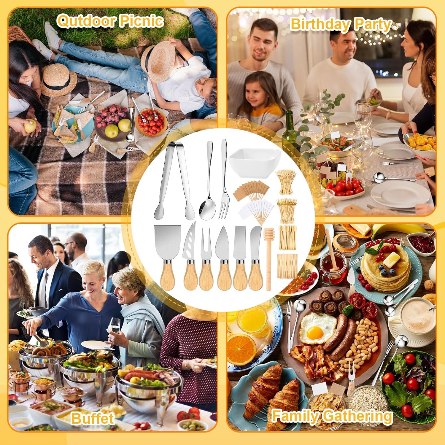 270 Pcs Charcuterie Board Accessories Charcuterie Utensils Cheese Spreader Knife Set Butcher Paper Roll Serving Tong Fork Spoon Dipping Bowl Cocktail Pick for Party Christmas Wedding (Silver)