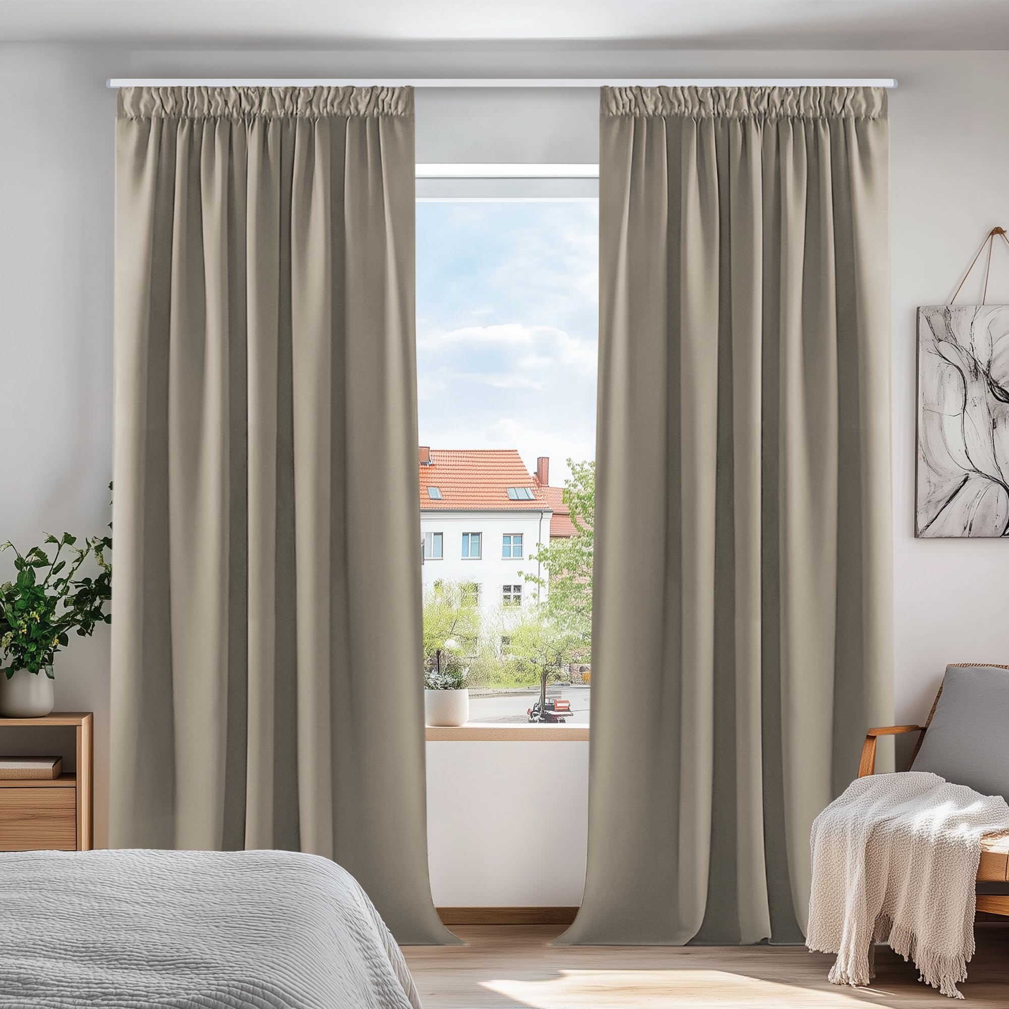 Deconovo Gardinen Blickdicht Kräuselband Vorhang Verdunkelung Gardinen Blickdicht Kräuselband, 229x229cm(HöhexBreite), Taupe, 2er Set
