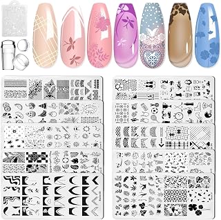 Nail Art Stamping Plates Set 10PCS French Line Stamp Templates, Nail Stamping Kit with Silicone Nail Stamper for DIY Print Manicure Salon Design Gift In Home