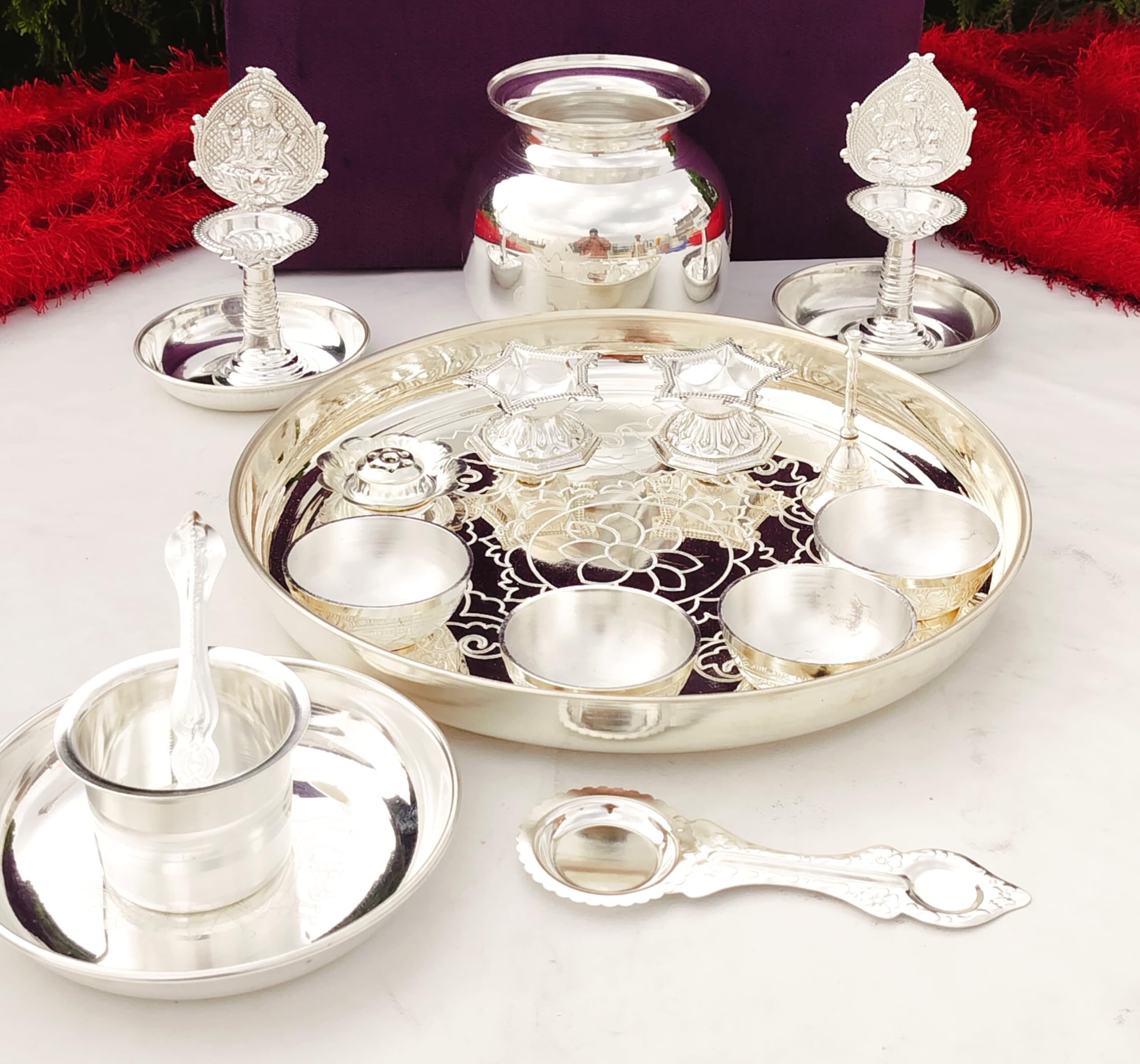 German Silver Complete Laxmi Pooja Set for Housewarming Pooja/Diwali Festival