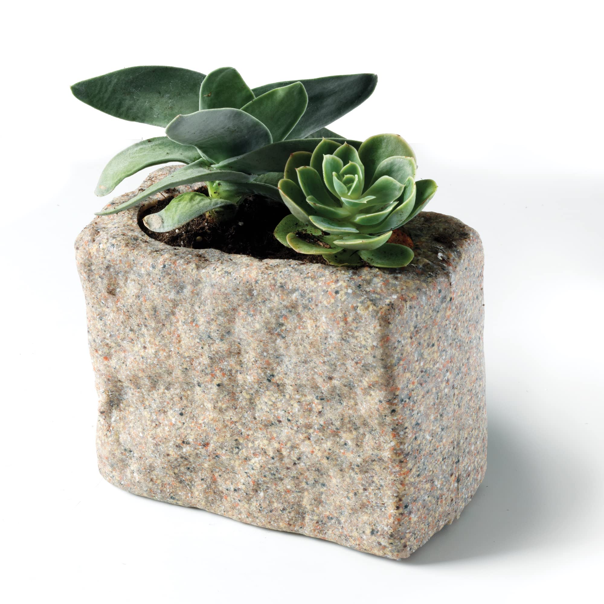 Beuta Sandstone Block Planter - 7.25" Faux Stone Flower Pot, Home Office Gift Decoration Perfect with Succulent Plants Indoors or Outdoors, Heavy Duty Composite Resin Planter with Drainage Hole