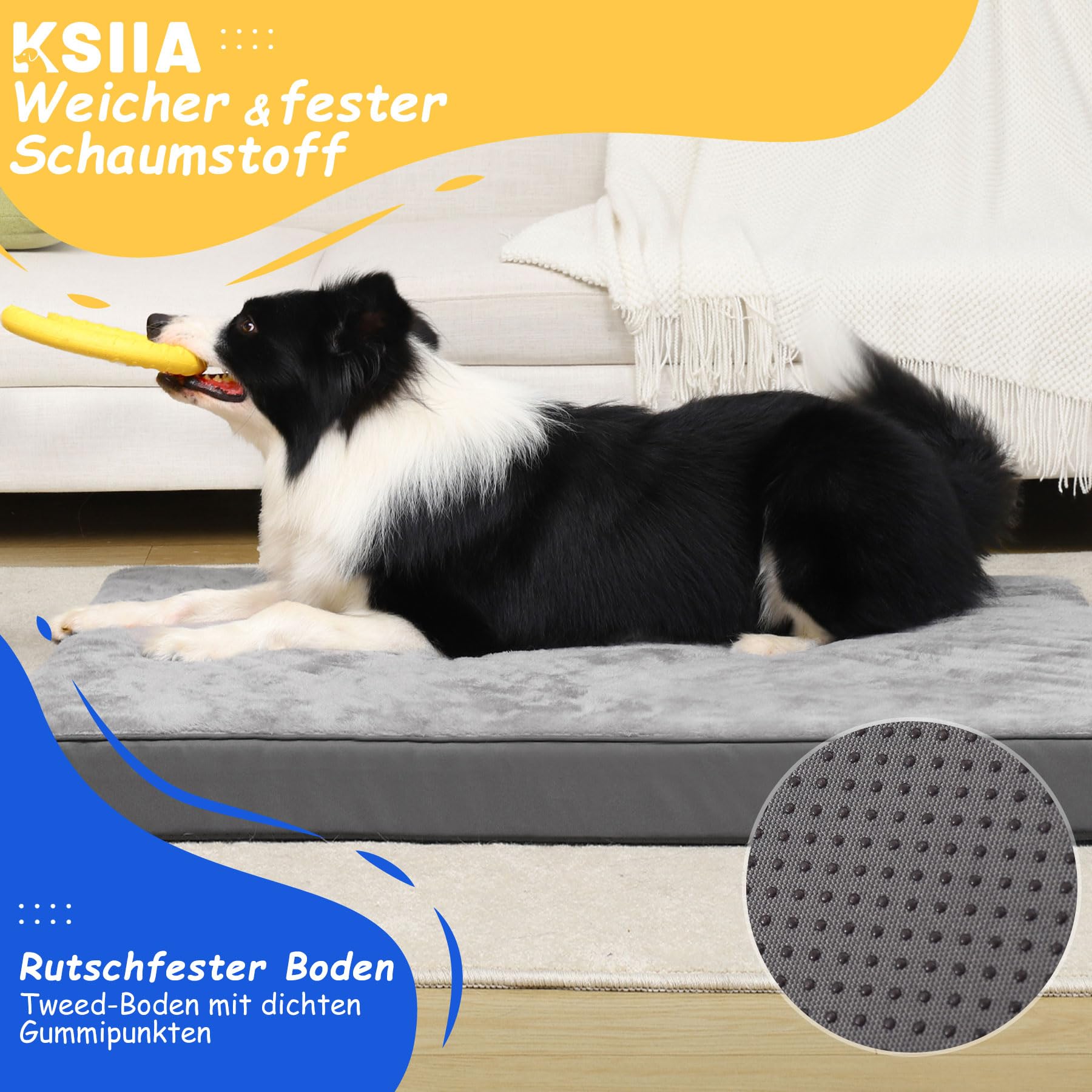 KSIIA Orthopädisches Hundebett für Große Mittelgroße Hunde, Waschbar Hundekissen Flauschig Hundematte Hundematratze mit Abnehmbarer Deckel in Dunkelgrau 88x55x7cm