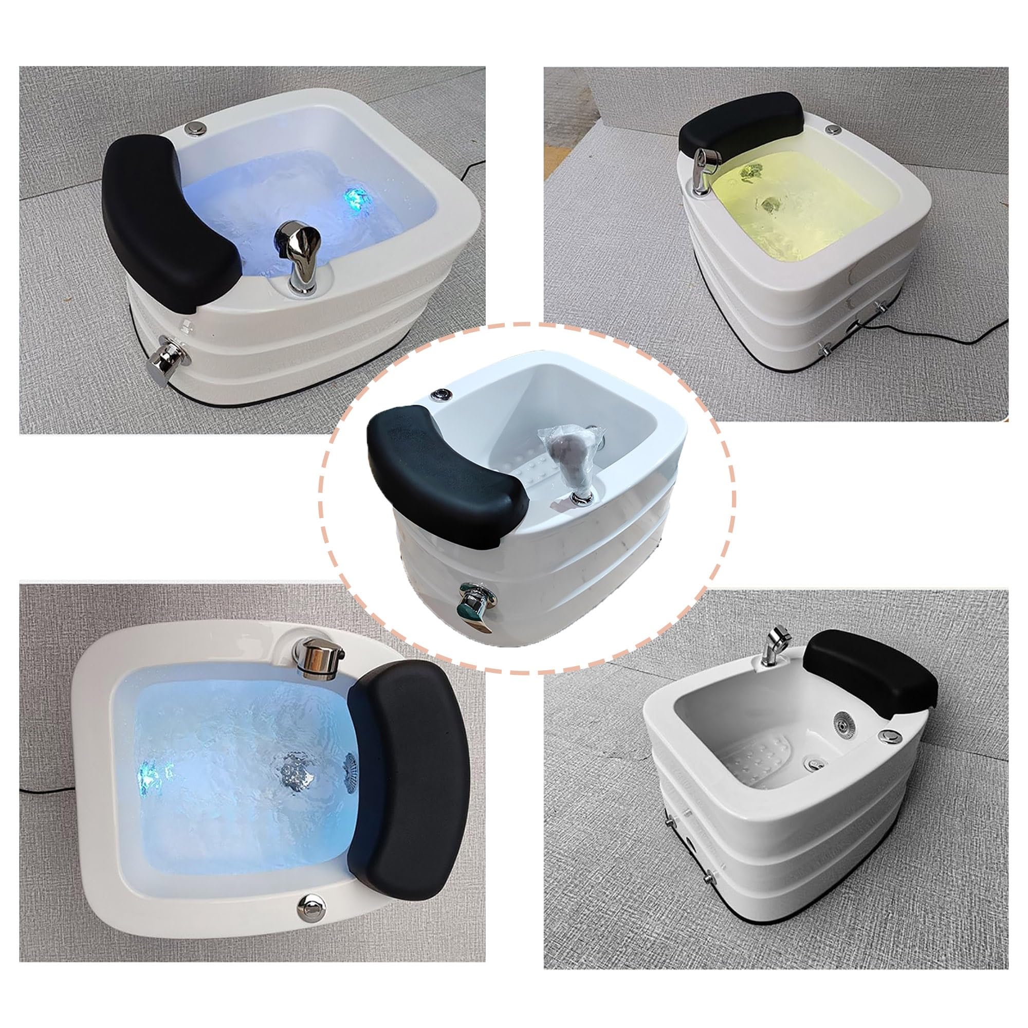 Fußbad mit Massagefunktion aus Acryl, Fußsprudelbad, Pediküre-Schüssel, mit Fußkissen aus schwarzem PU, Fußbadwanne, Pediküre-Waschbecken für das Fußbad zu Hause zum Waschen im Pediküre-Stuhl im Salon