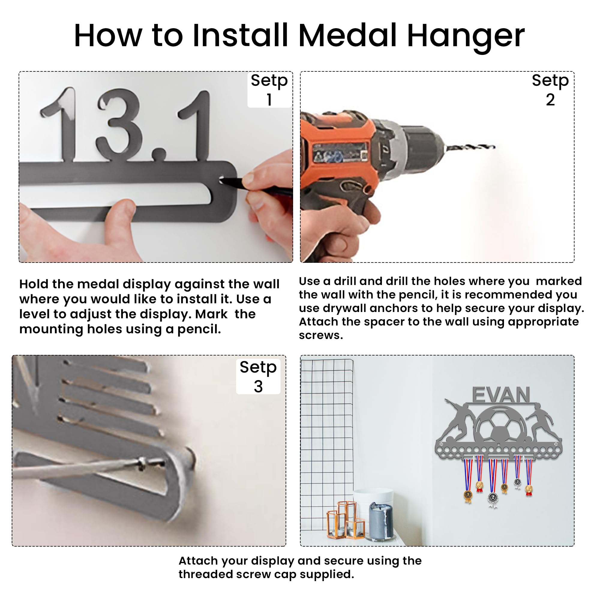 CREATCABIN Running Medal Hanger Display Sports Medal Holder Over 60 Medals Award Iron Holder