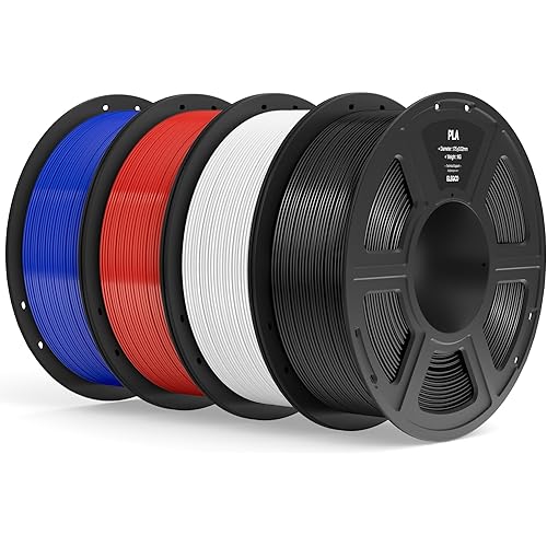 ELEGOO PLA Filament 1.75mm Bundle 4KG, 3D Printer Filament Dimensional Accuracy +/- 0.02mm, 4pcs 1kg Spool(2.2lbs) Fit Most FDM 3D Printers (Black, White, Dark Blue, True Red)