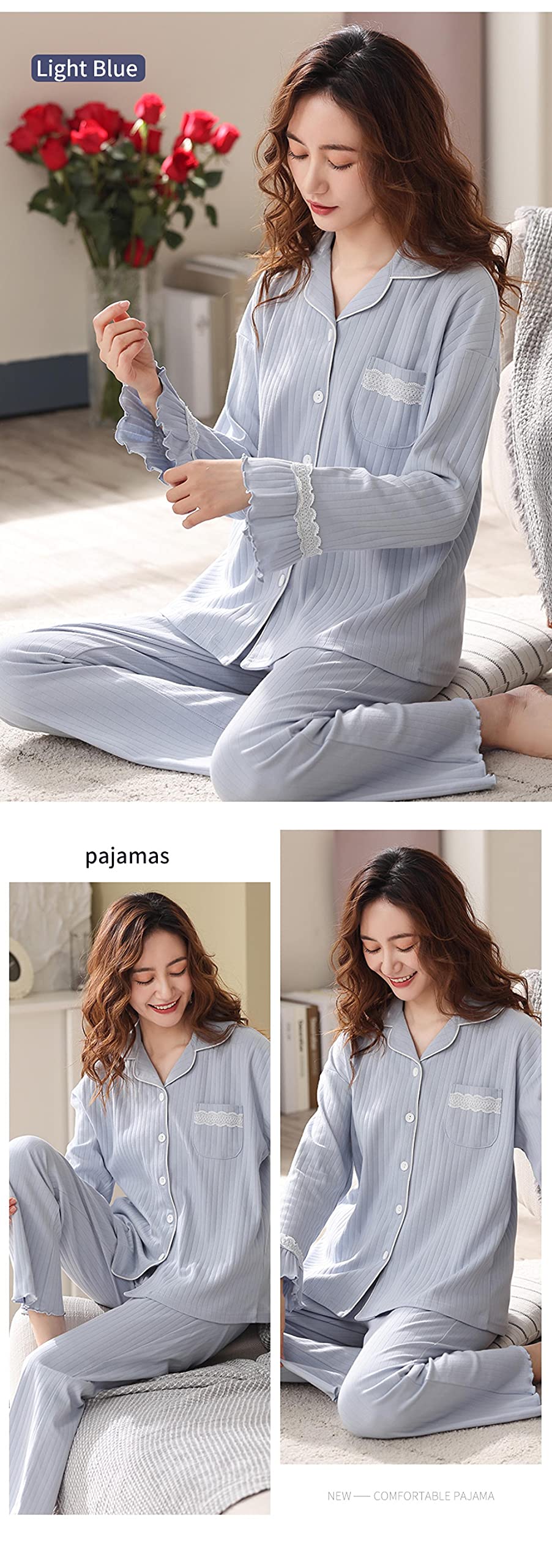Un Pijama Cómodo Pijamas De Mujer Pijamas De Mujer Pijamas De Mujer Conjuntos De Pijamas De Algodón 100% 2 Piezas Pijamas Ropa De Dormir Femenina para El Hogar Casual,White-XXL
