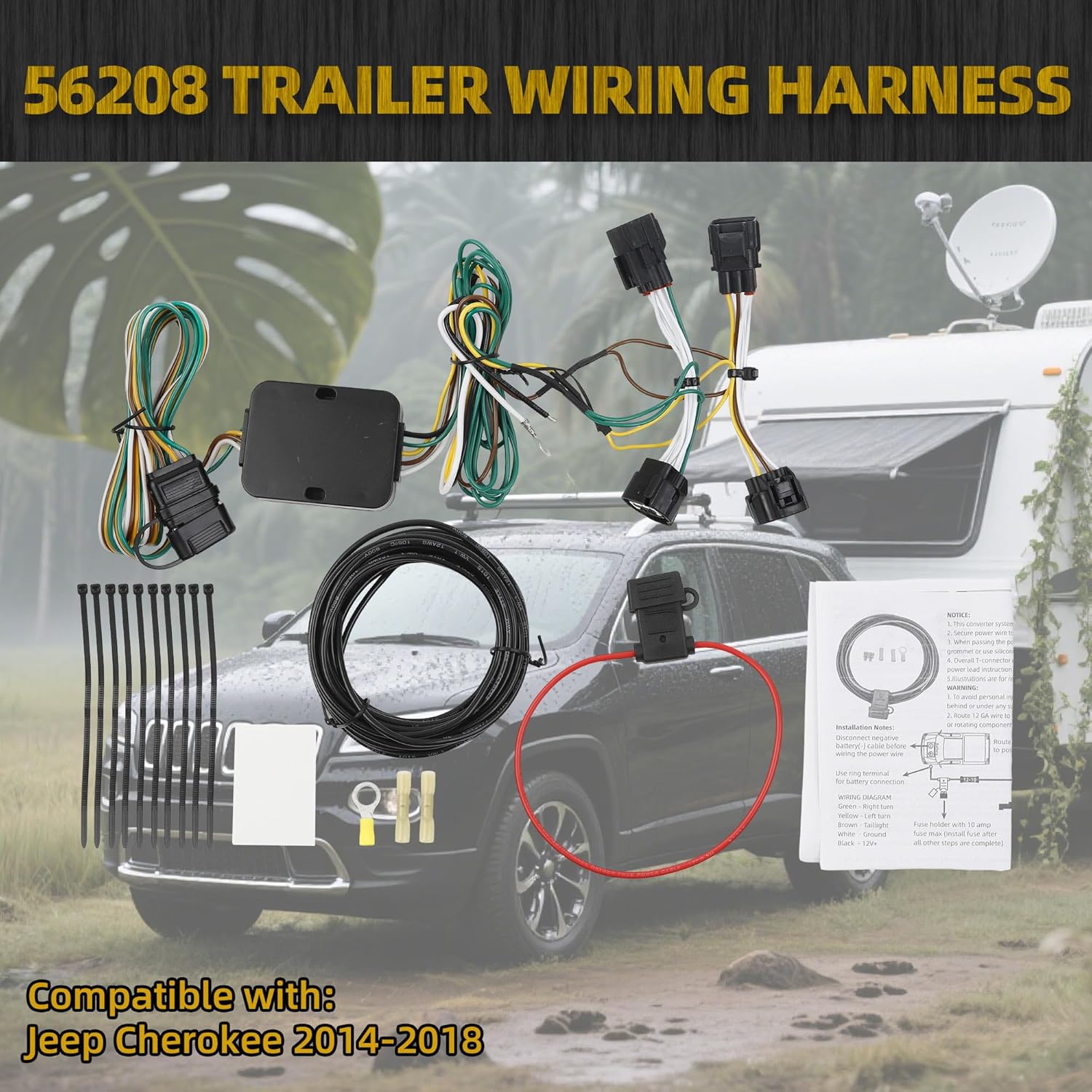 Dasbecan 56208 Trailer Wiring Harness Compatible with Jeep Cherokee 2014-2018 4-Pin Connector Towing Wiring Kit