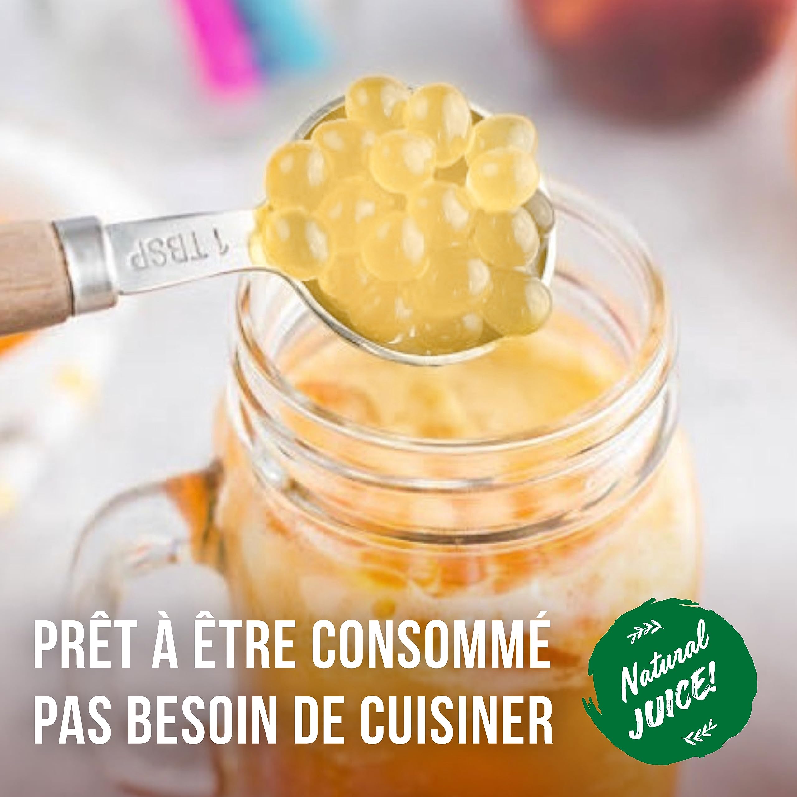 INSPIRE FOOD Kit Bubble Tea Complet | Litchi Boba & Pêche Sirop | Kit Bubble Tea avec Perles Popping Boba et Sirop - 100% vegan et sans gluten, sans colorant artificiel