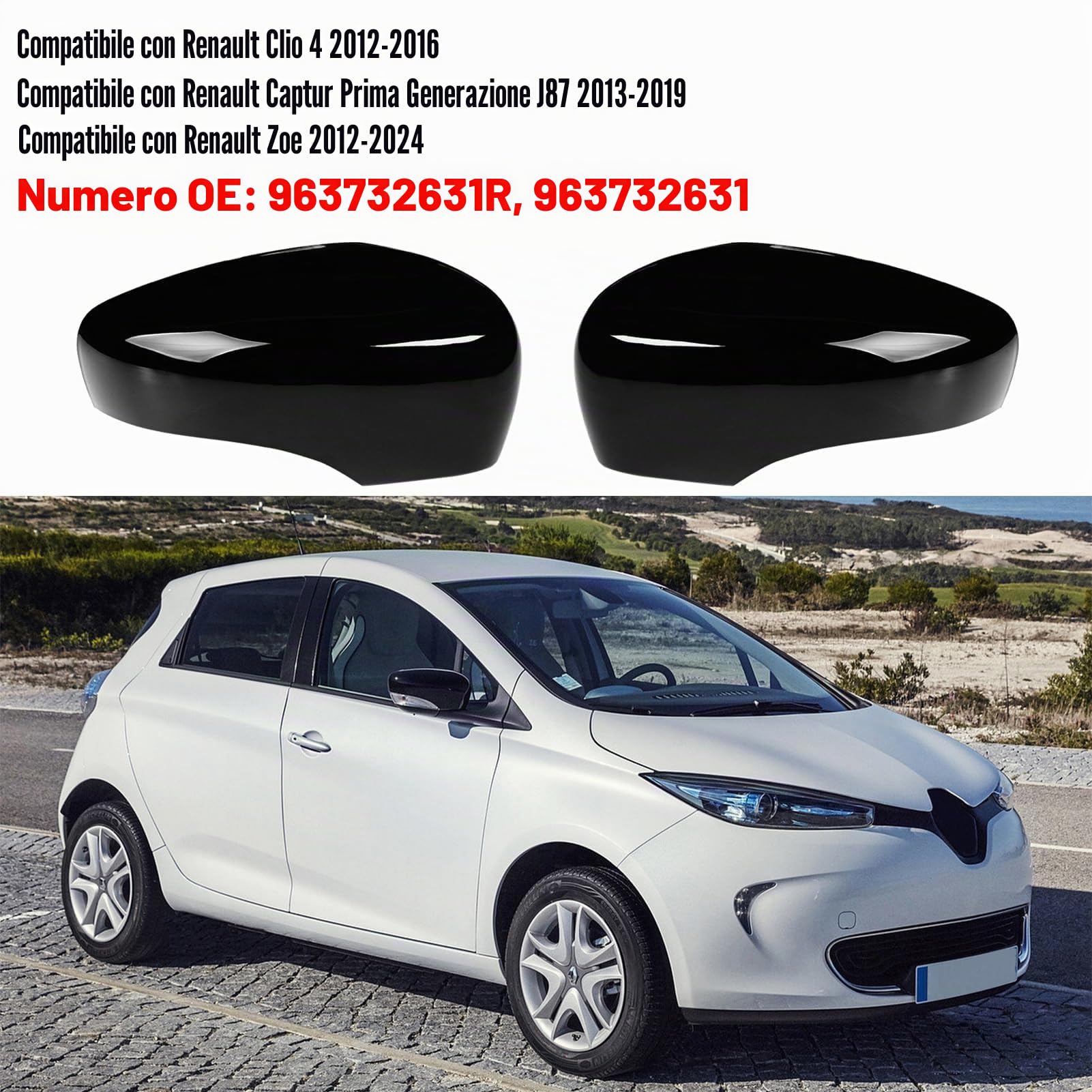 TTCR-II 2 PCS Calotte Specchietti Compatibile con Renault Clio mk4 Copri Specchietti 2012-2016 Calotta Specchietto per Captur prima generazione J87 2013-2019/ Zoe 2012-2024 Tappi Specchietti (Nero)