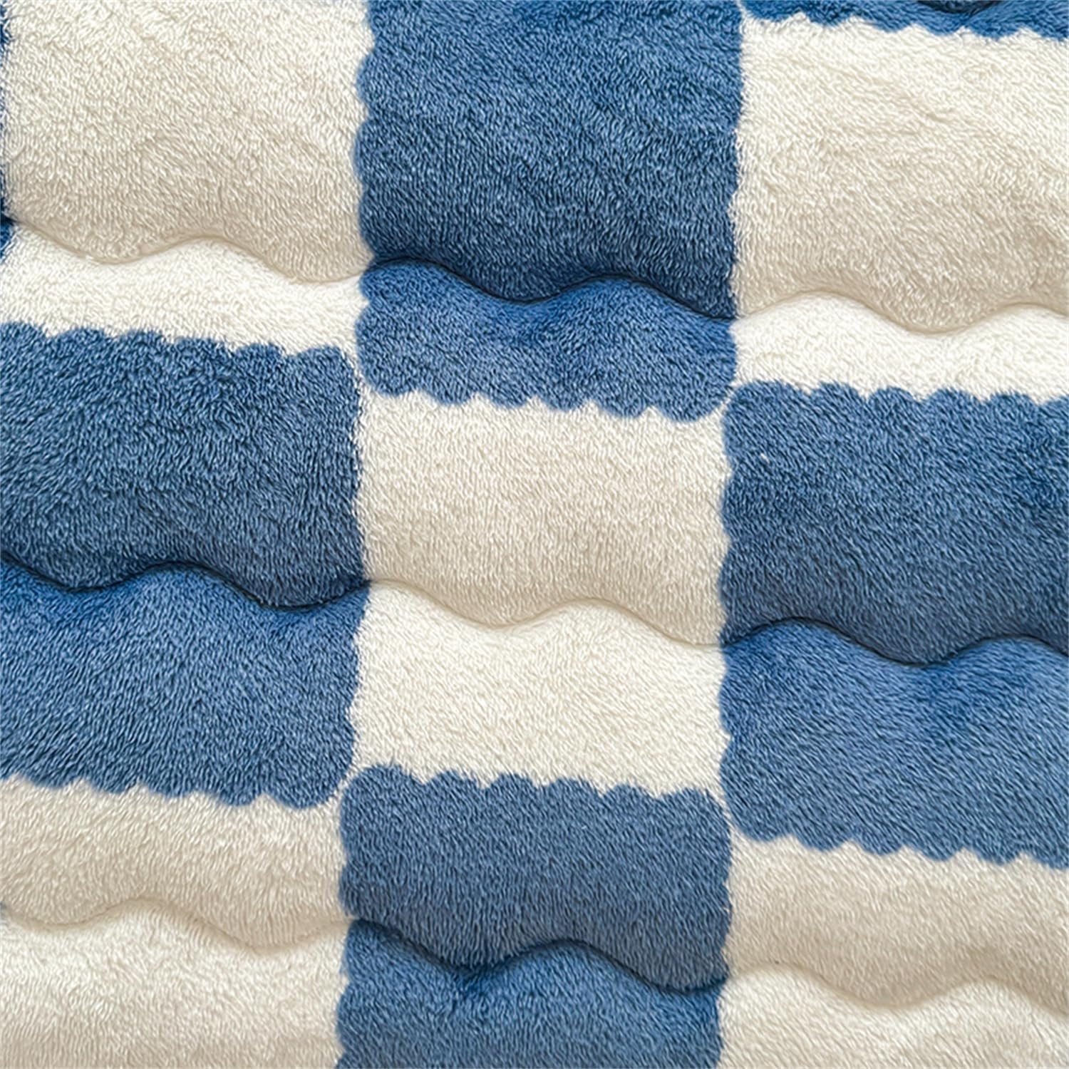 Luxury Checkered Flannel & Milk Velvet Mattress Cover Set - Twin Quilted Protector with Deep Pocket Fitted Sheet(Dark Blue,Twin)