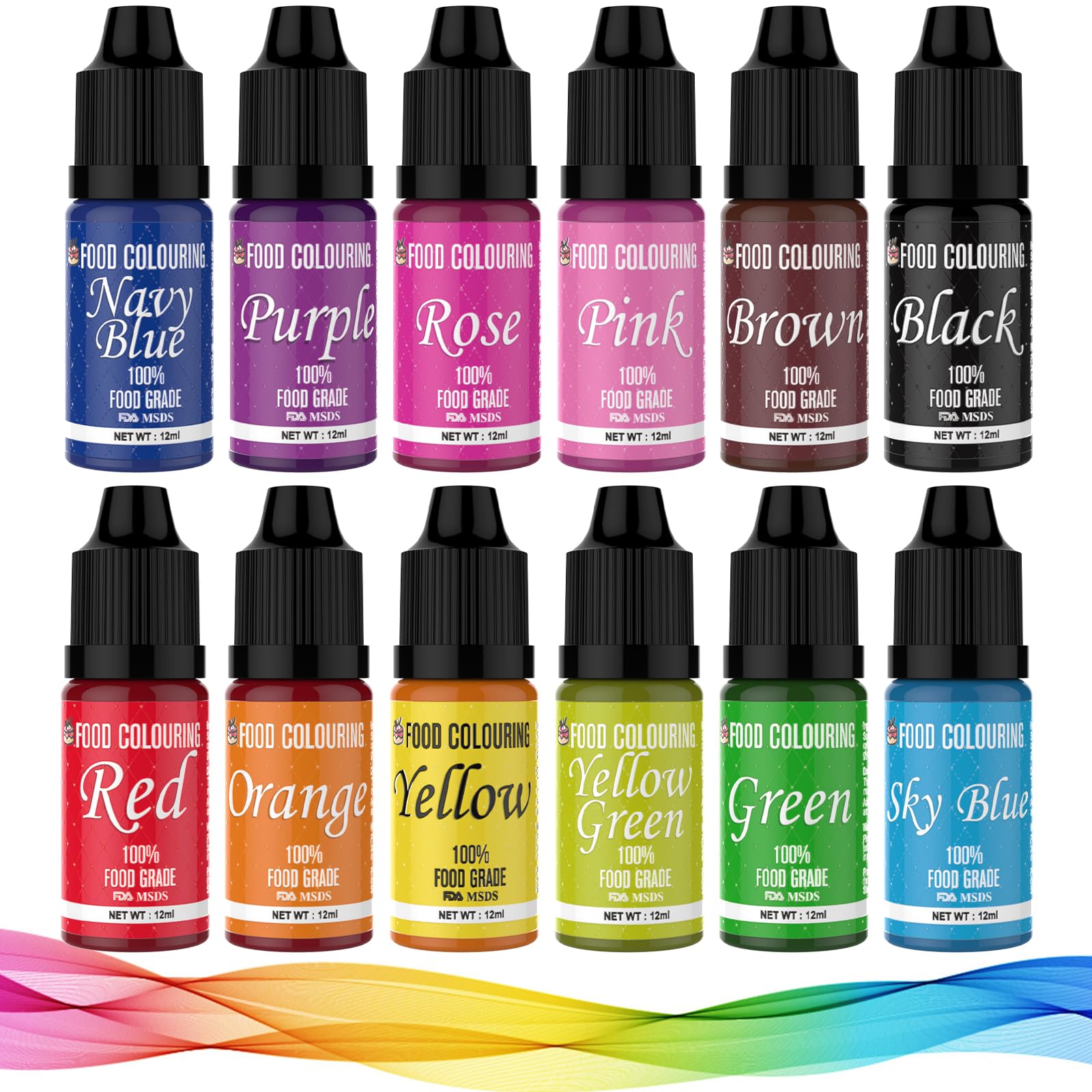 FANKOO Lebensmittelfarbe, 12 Farben x 12ml Hochkonzentriert Lebensmittelfarbe Flüssig. Farben Set, zum Färben von Teig, Getränken, Aromen, Seifen, Slime. Tortendeko, Backzubehör